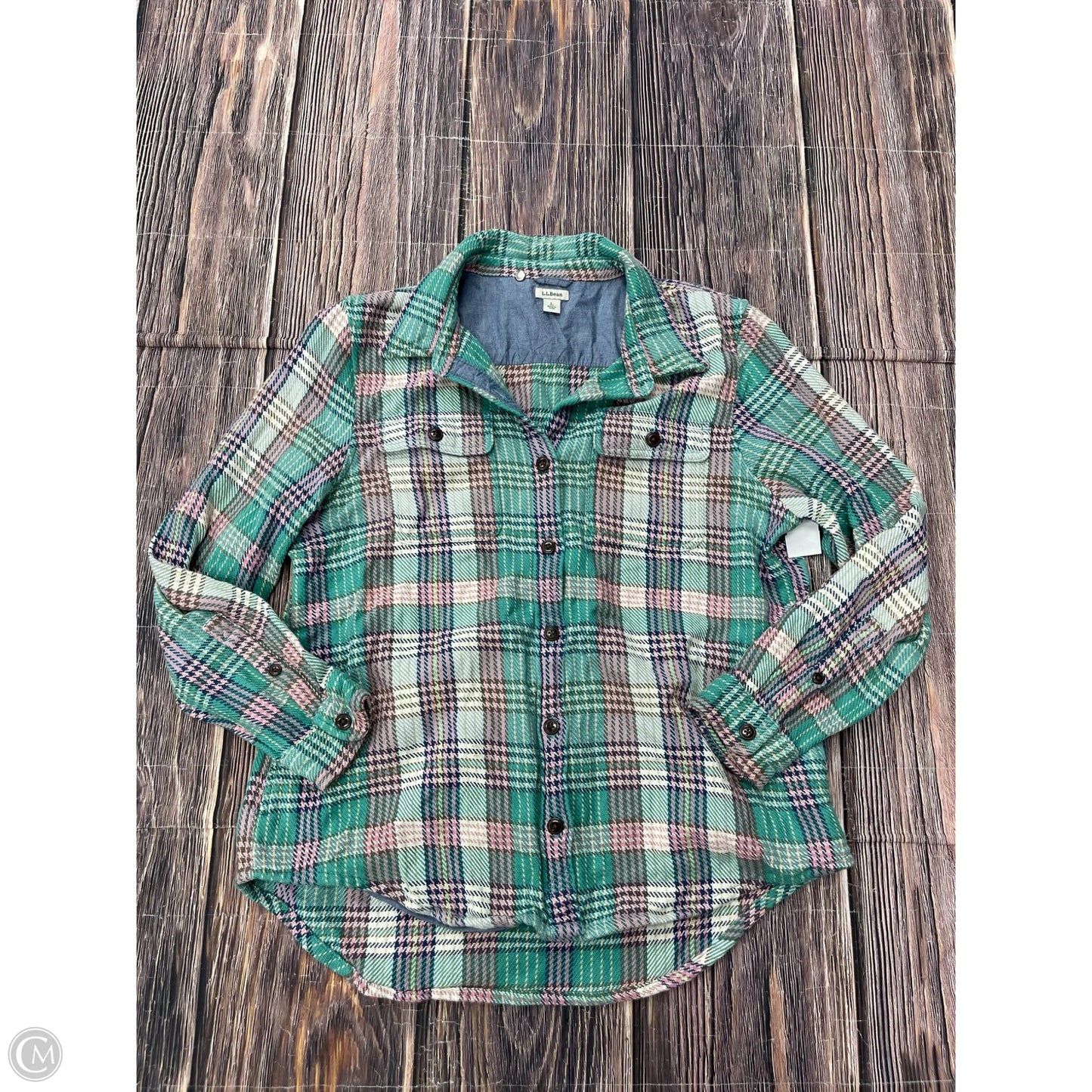 Jacket Shirt By L.l. Bean In Green, Size: L