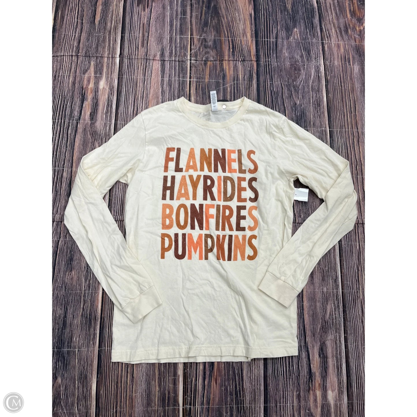 Top Long Sleeve By Bella + Canvas In Cream, Size: M