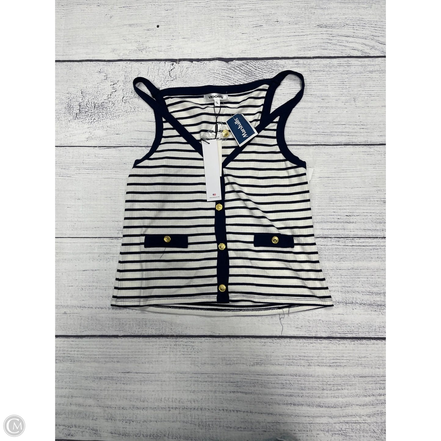 Top Sleeveless By Vigoss In Striped Pattern, Size: L