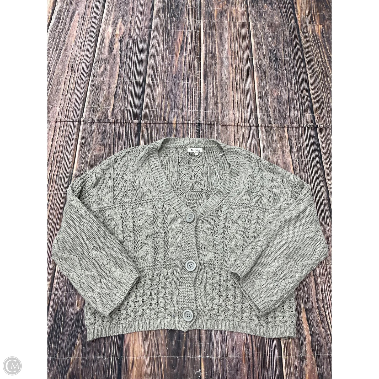 Sweater Cardigan By Miracle In Grey, Size: S