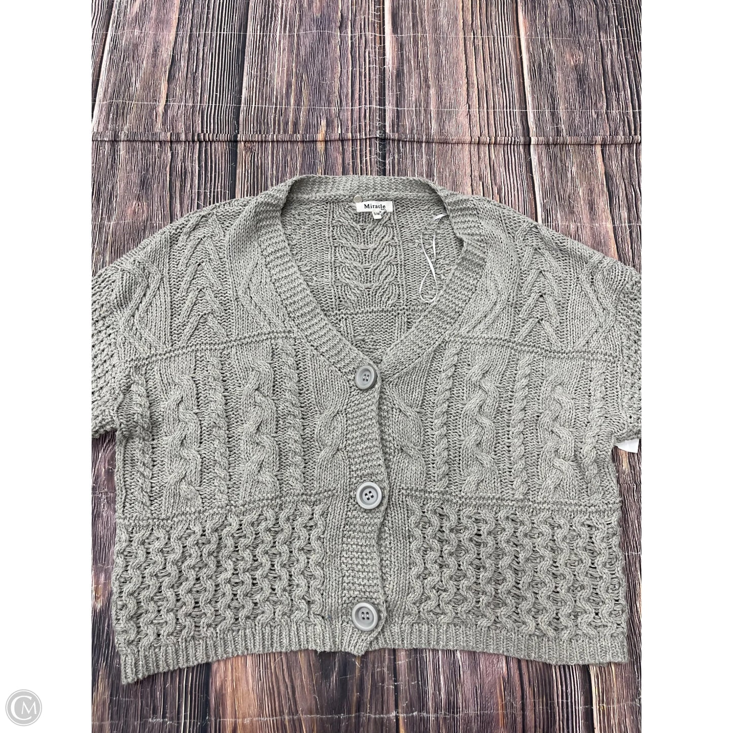 Sweater Cardigan By Miracle In Grey, Size: S