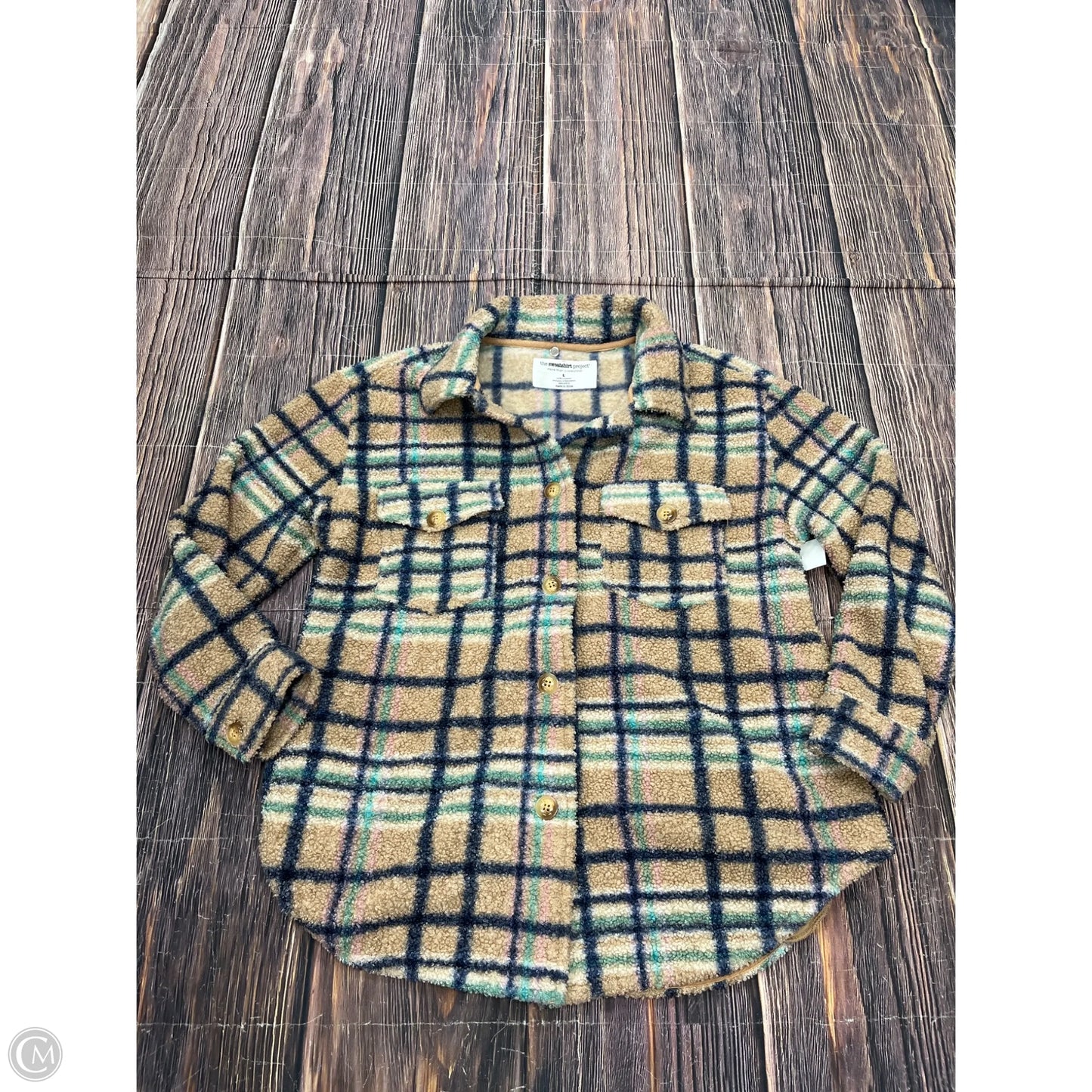 Jacket Shirt By Sweater Project In Tan, Size: L