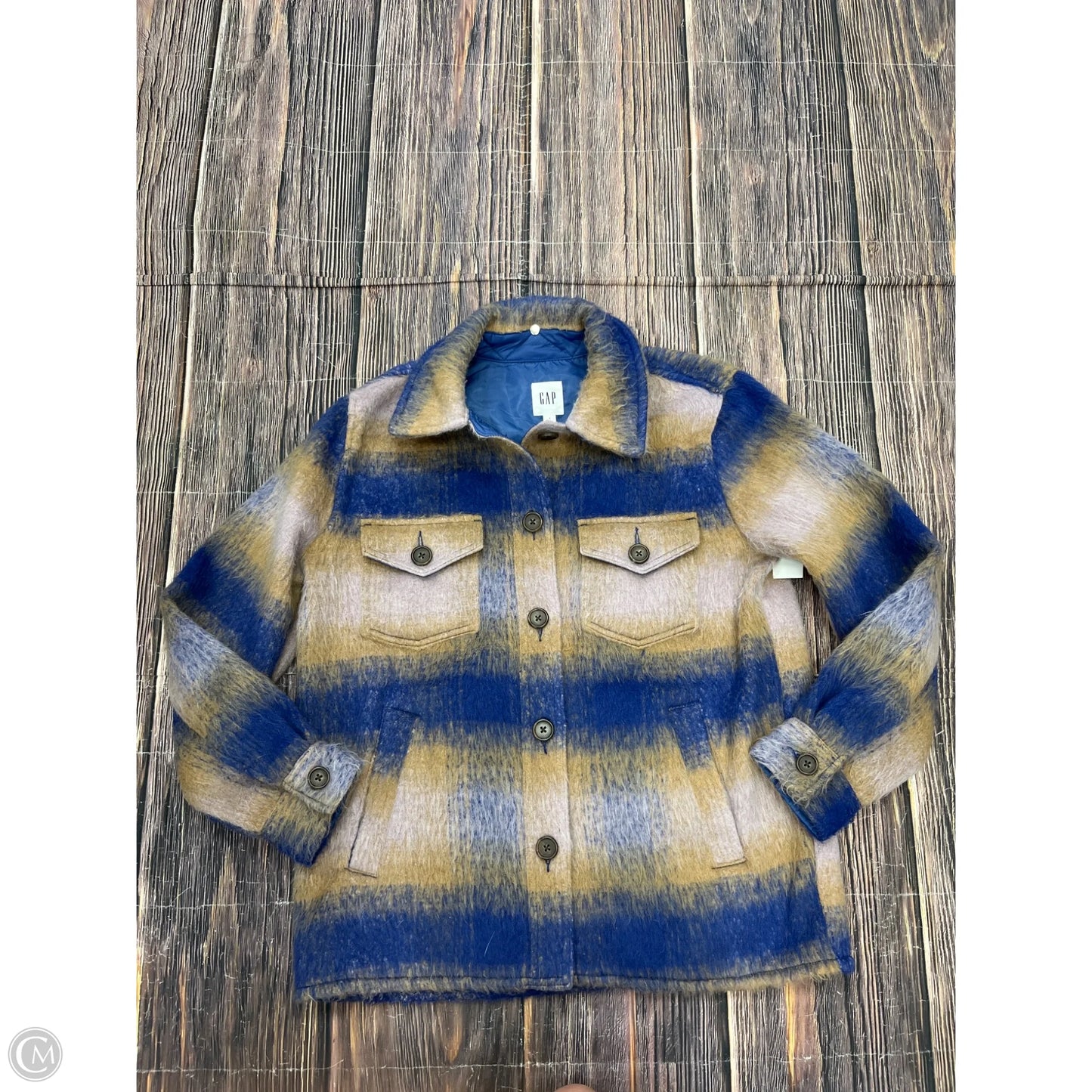 Jacket Shirt By Gap In Blue, Size: S