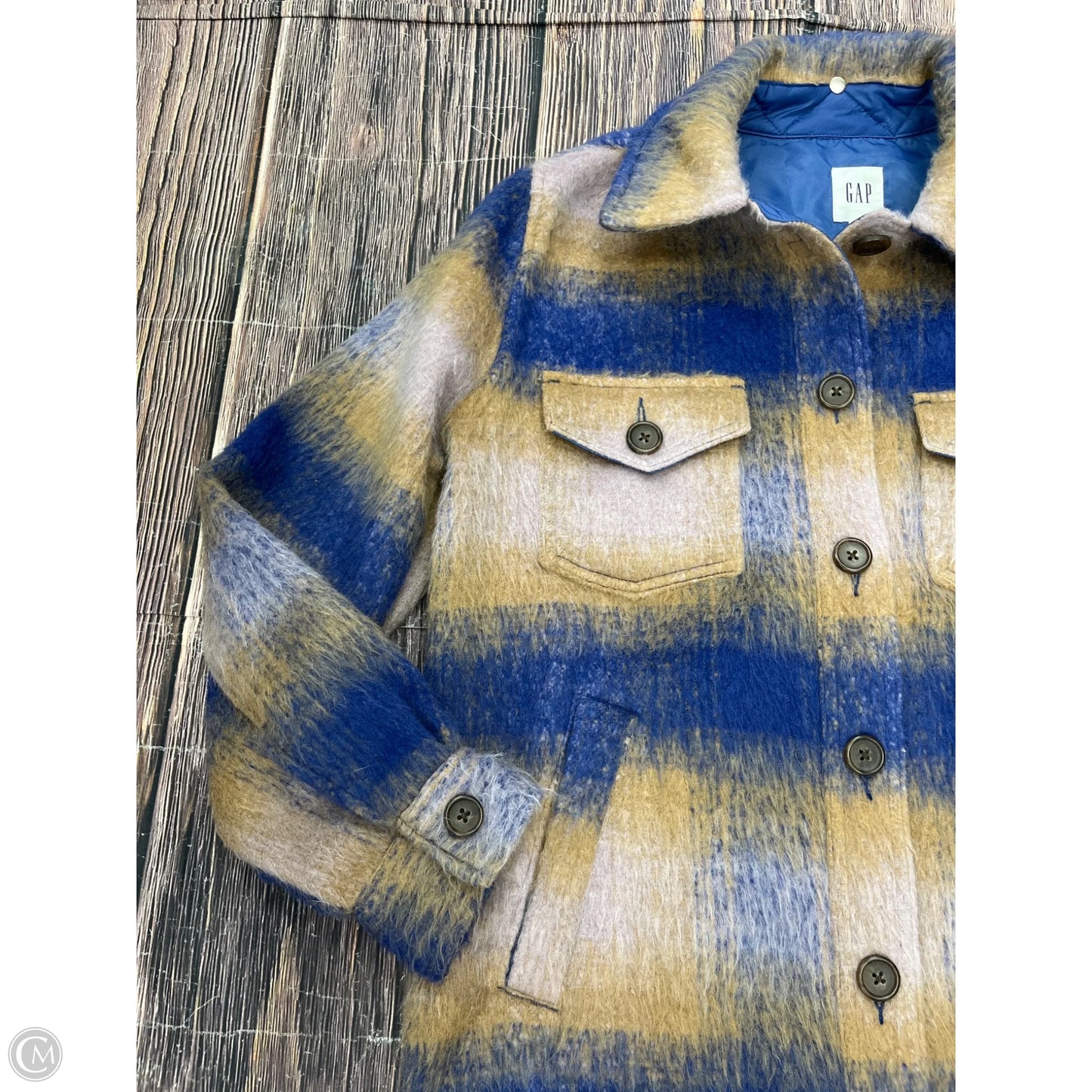 Jacket Shirt By Gap In Blue, Size: S