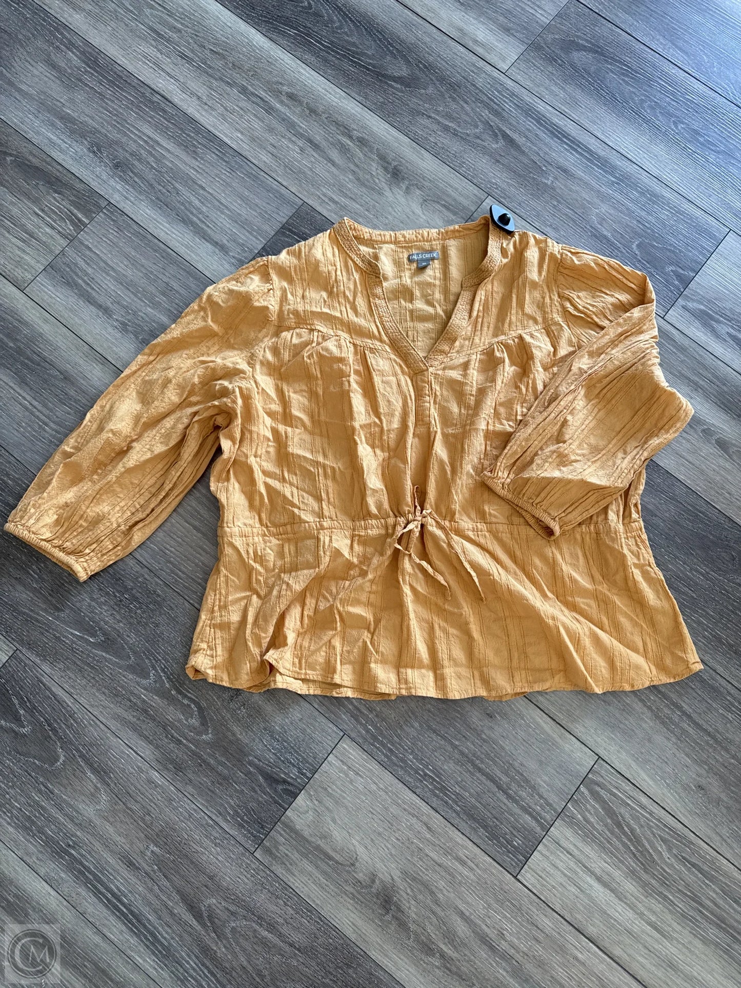 Top 3/4 Sleeve Basic By Falls Creek In Yellow, Size: 2x