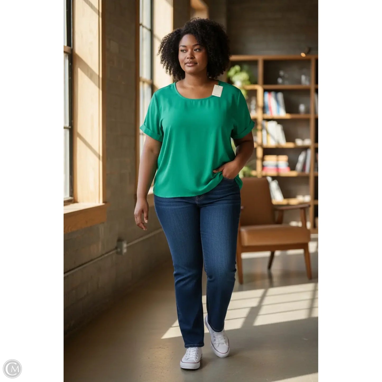 Top Short Sleeve By Pleione In Green, Size: M