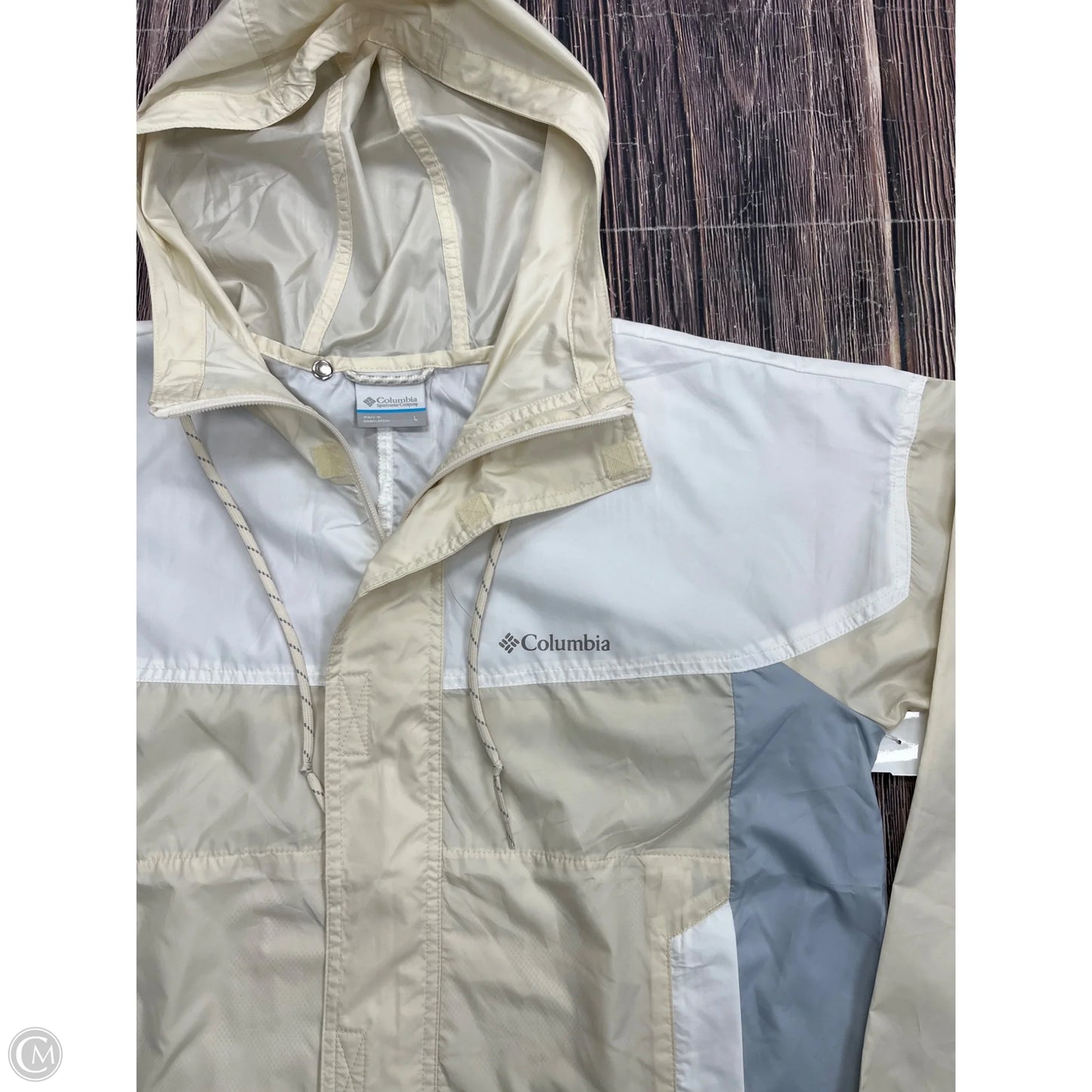 Jacket Windbreaker By Columbia In Blue & Cream, Size: L