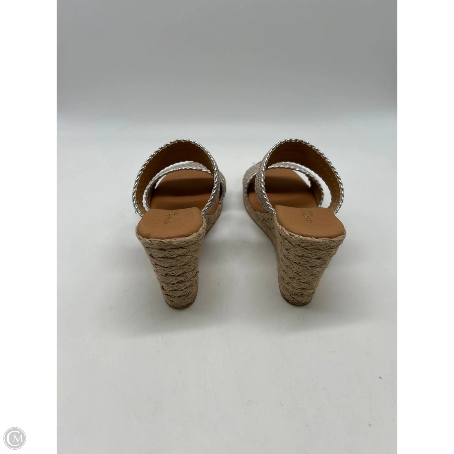 Sandals Heels Platform By Clothes Mentor In Silver & Tan, Size: 6