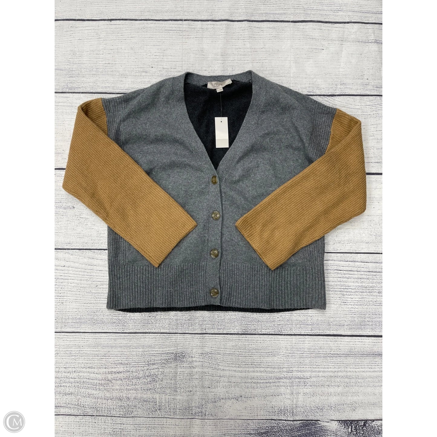 Sweater Cardigan By Loft In Grey & Tan, Size: M