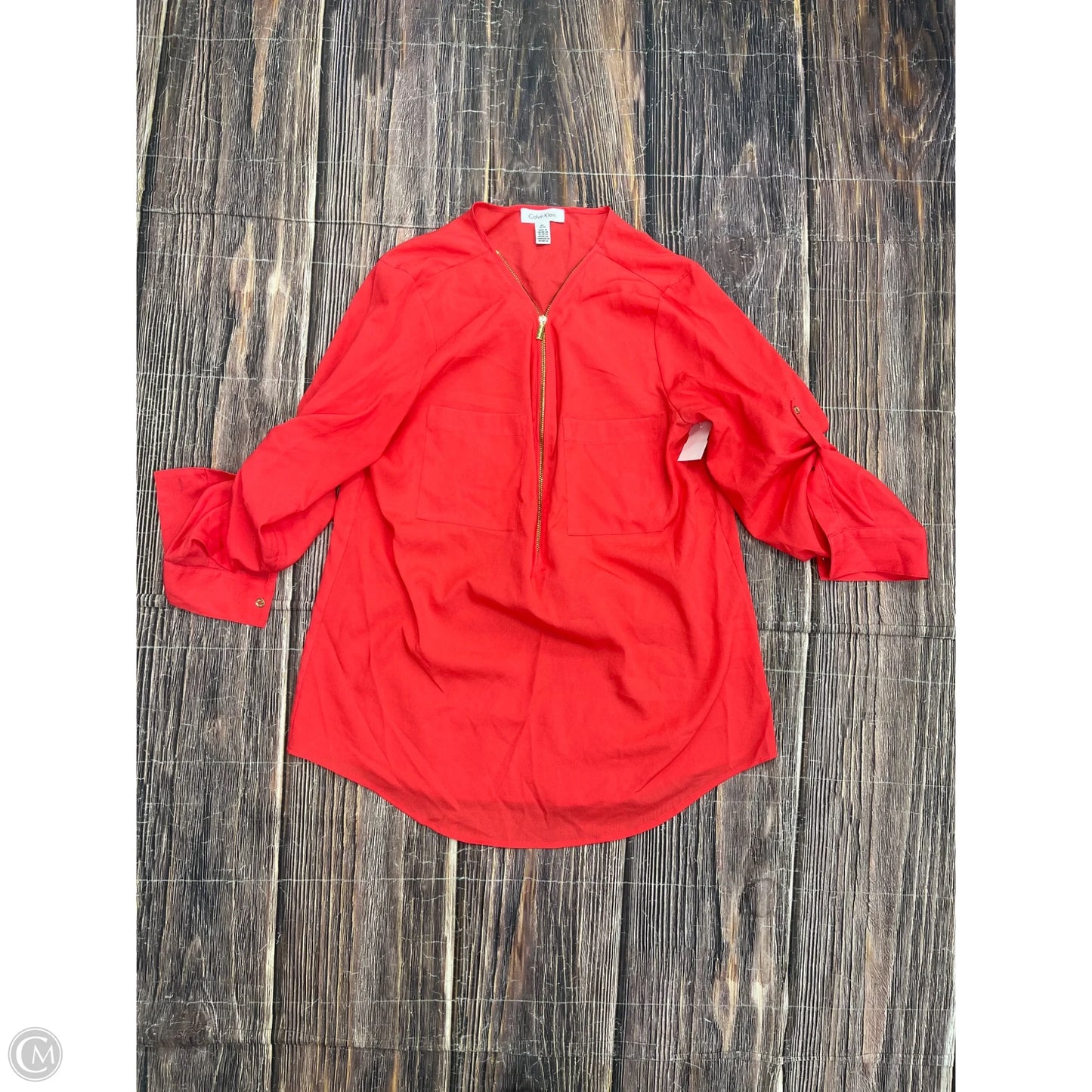 Top 3/4 Sleeve By Calvin Klein In Red, Size: M