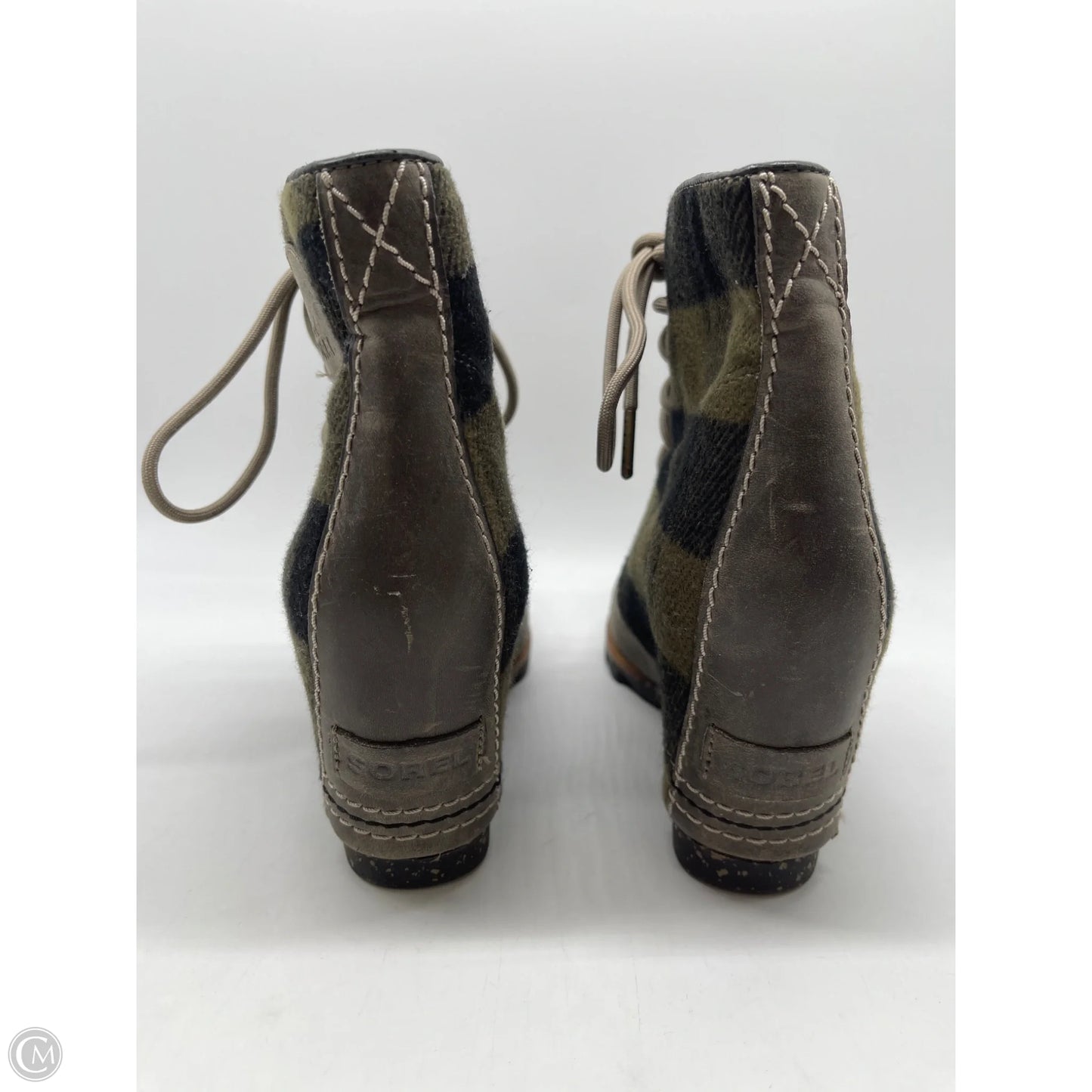 Boots Ankle Heels By Sorel In Plaid Pattern, Size: 7