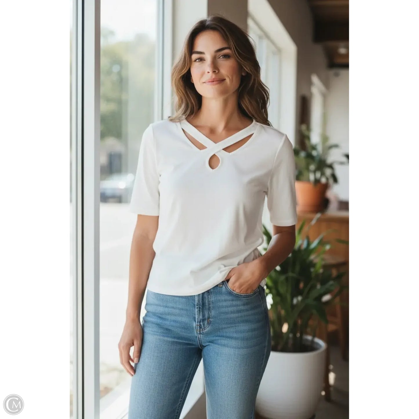 Top Short Sleeve By Maeve In White, Size: S