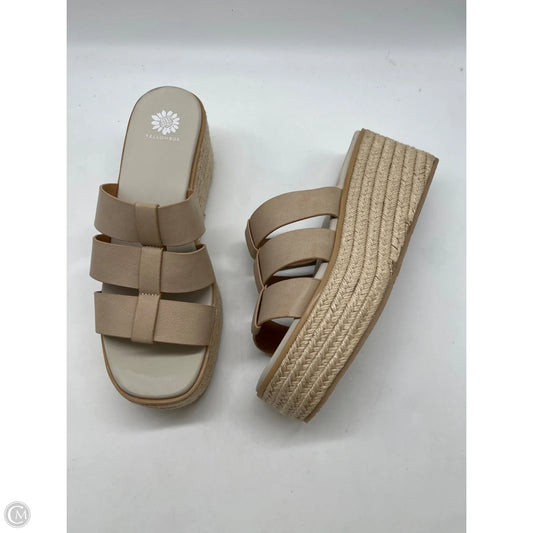 Sandals Heels Wedge By Yellow Box In Tan, Size: 9.5