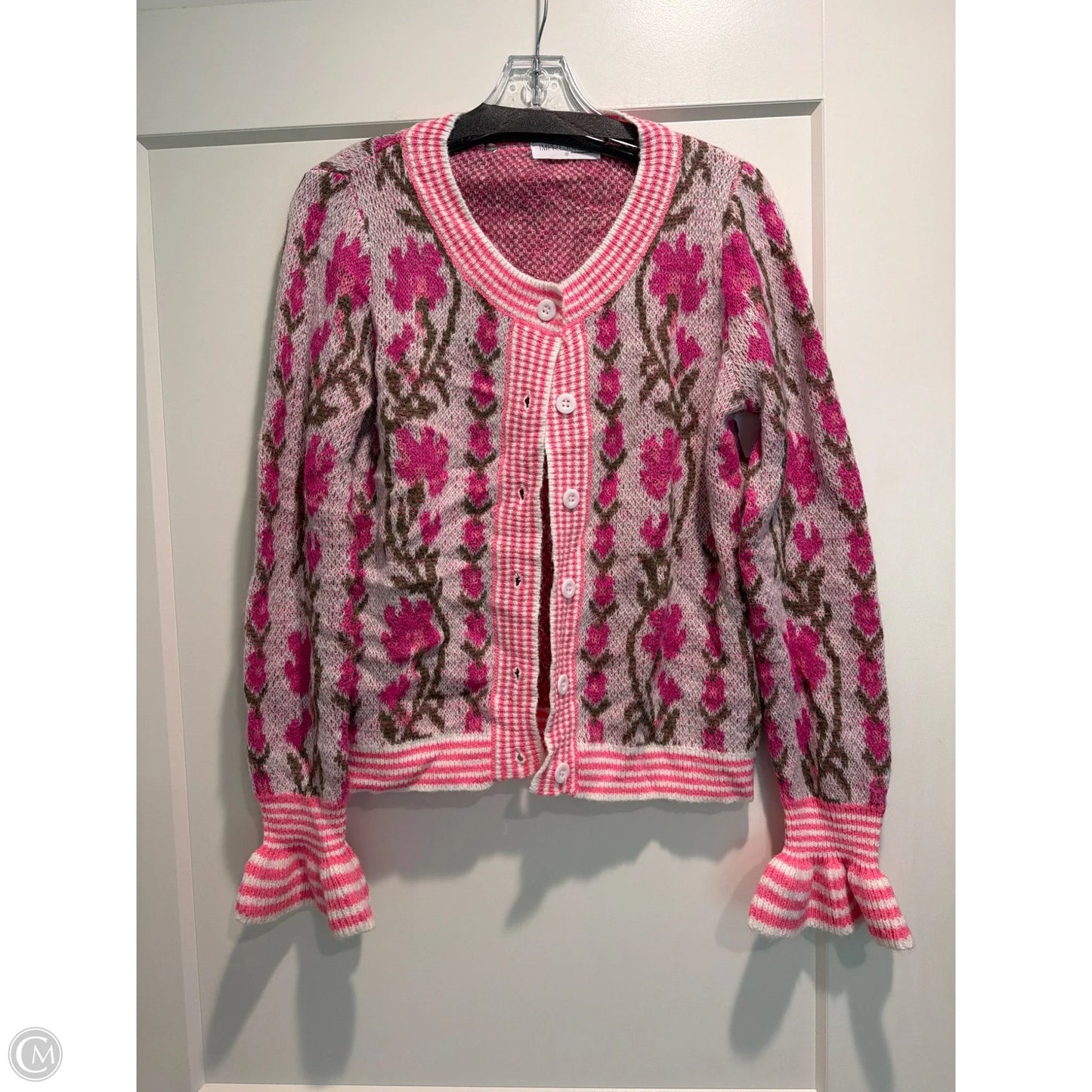 Sweater Cardigan By Impressions In Pink, Size: S