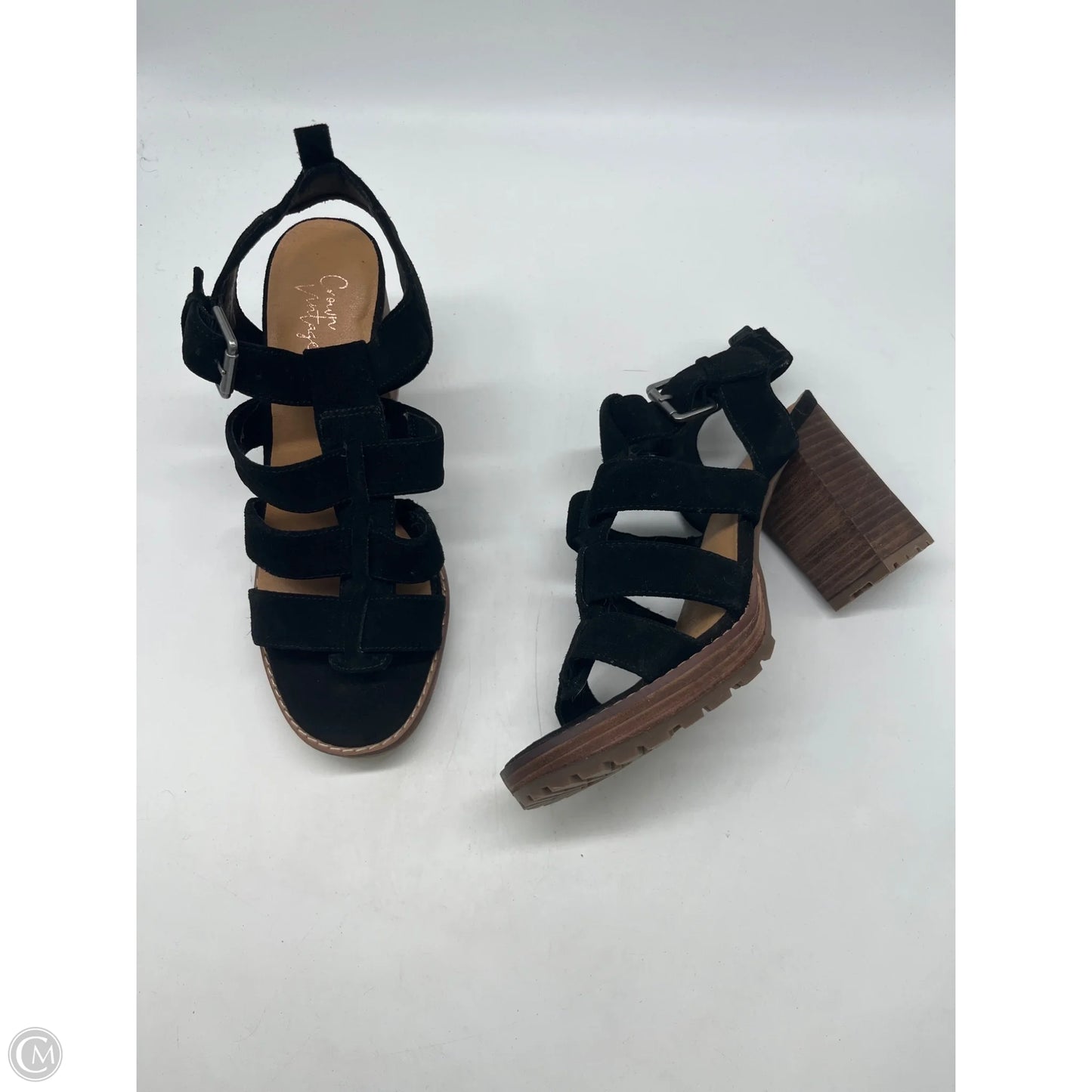 Sandals Heels Block By Crown Vintage In Black, Size: 8