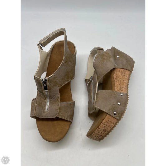 Sandals Heels Wedge By Clothes Mentor In Tan, Size: 8