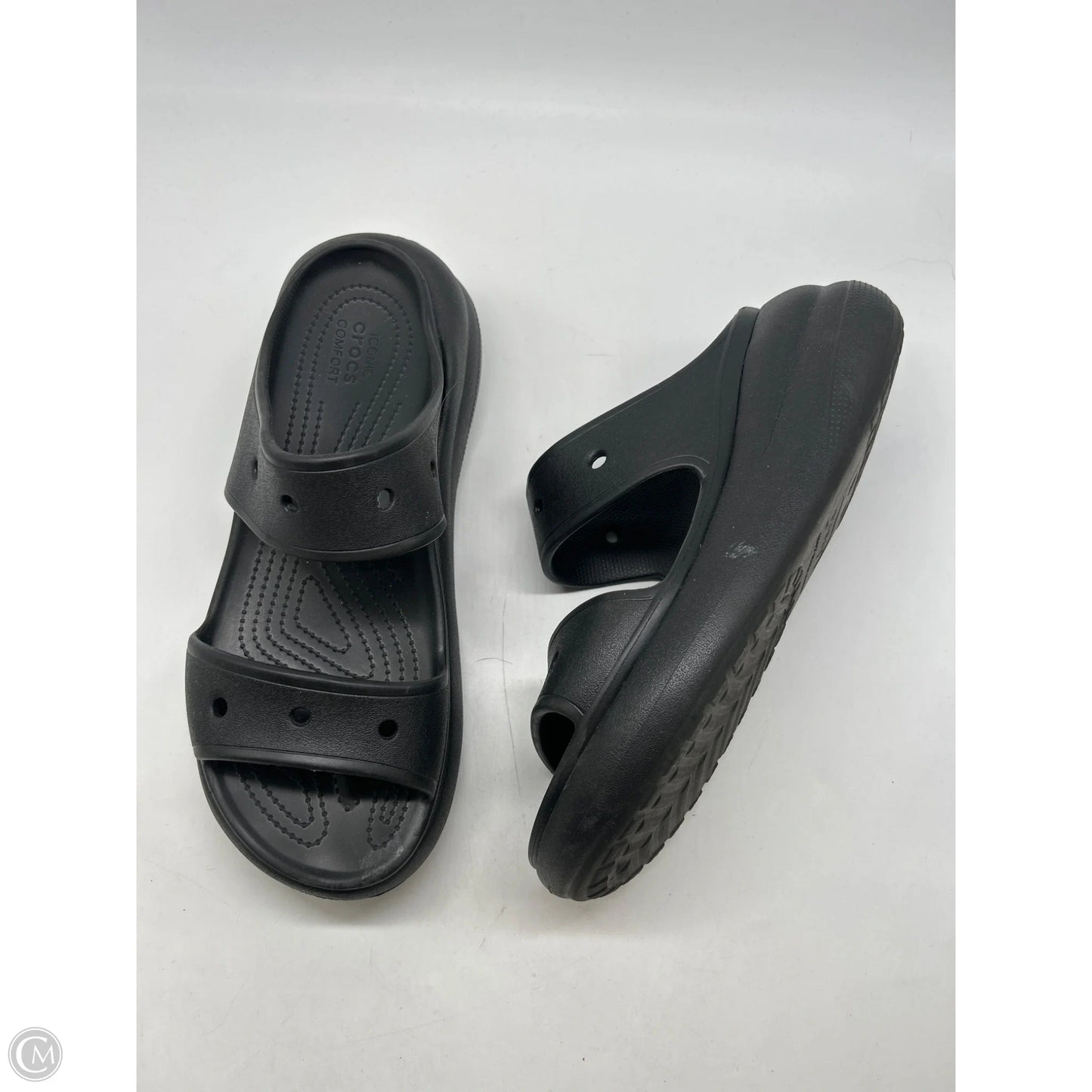 Sandals Flats By Crocs In Black, Size: 13