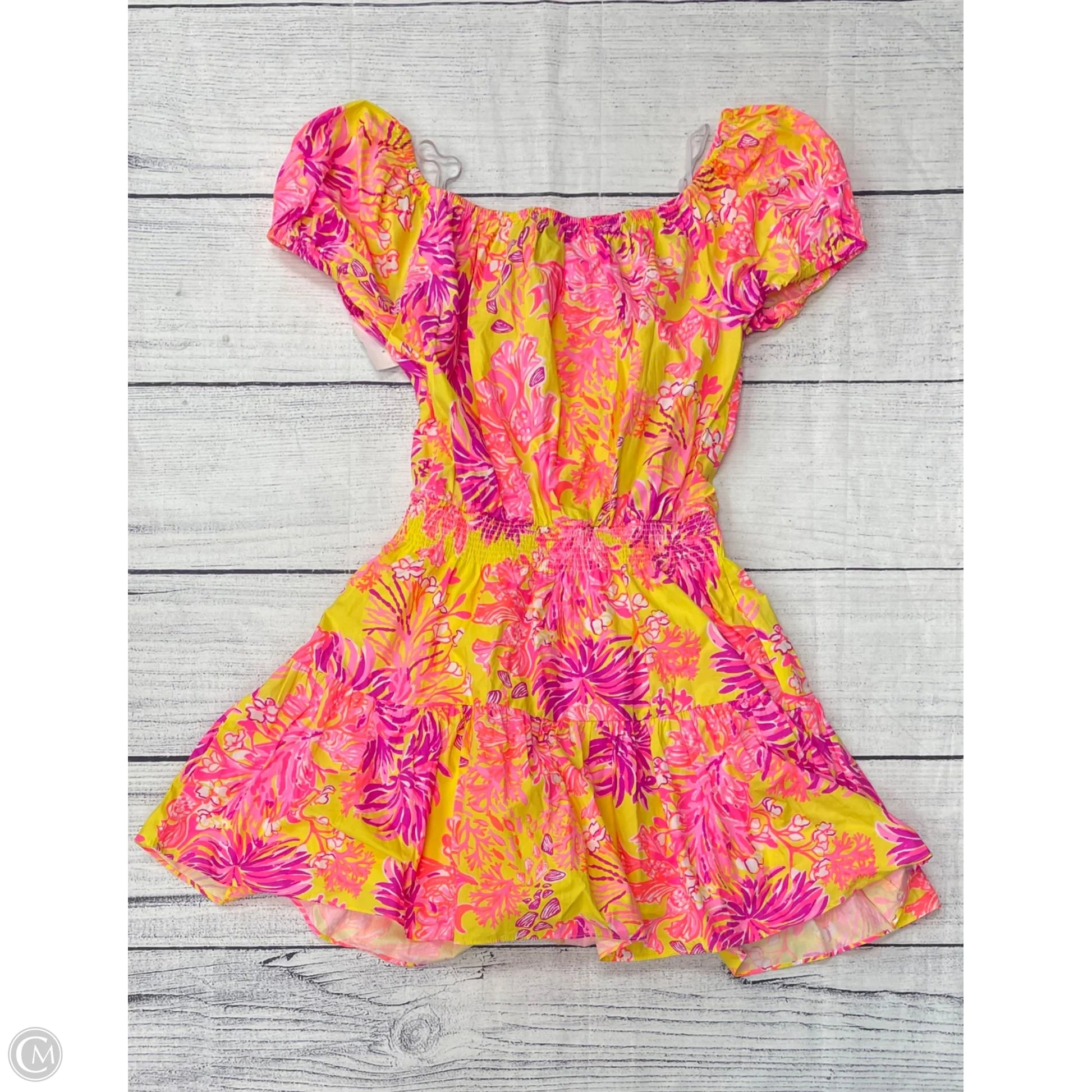 lilly pulitzer pink and orange dress Raegan fit & flare size 2, The crochet fabrication is detailed with a floral pattern Lilly Pulitzer x Key West
