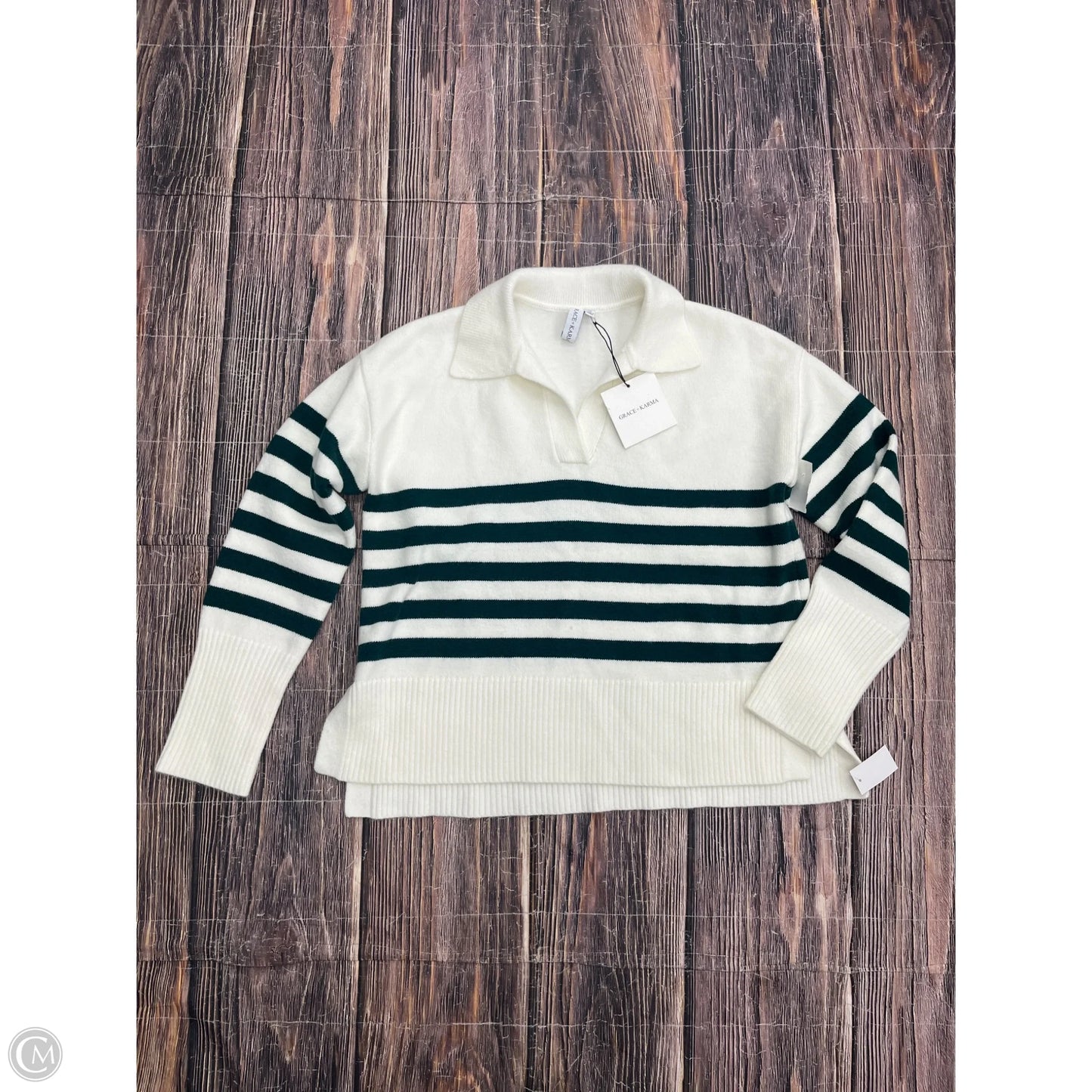 Sweater By Grace + Karma In Green & White, Size: M