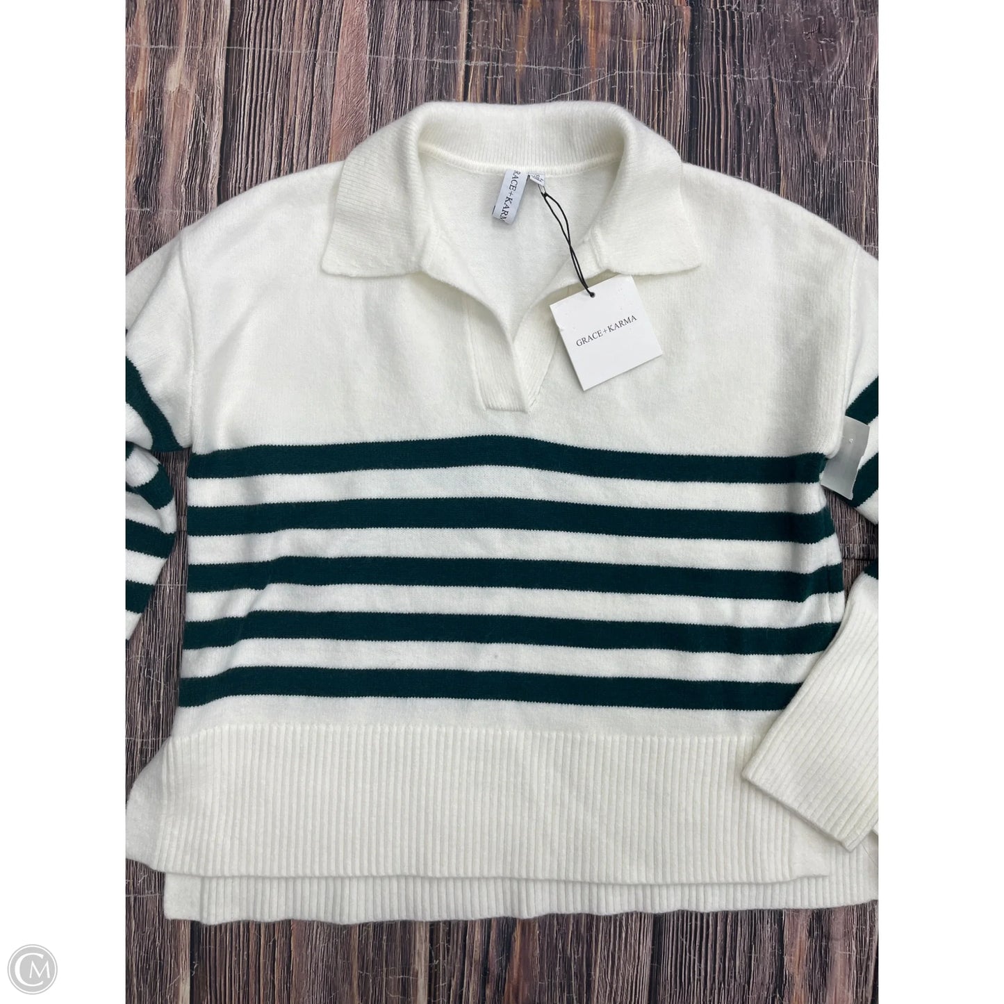 Sweater By Grace + Karma In Green & White, Size: M