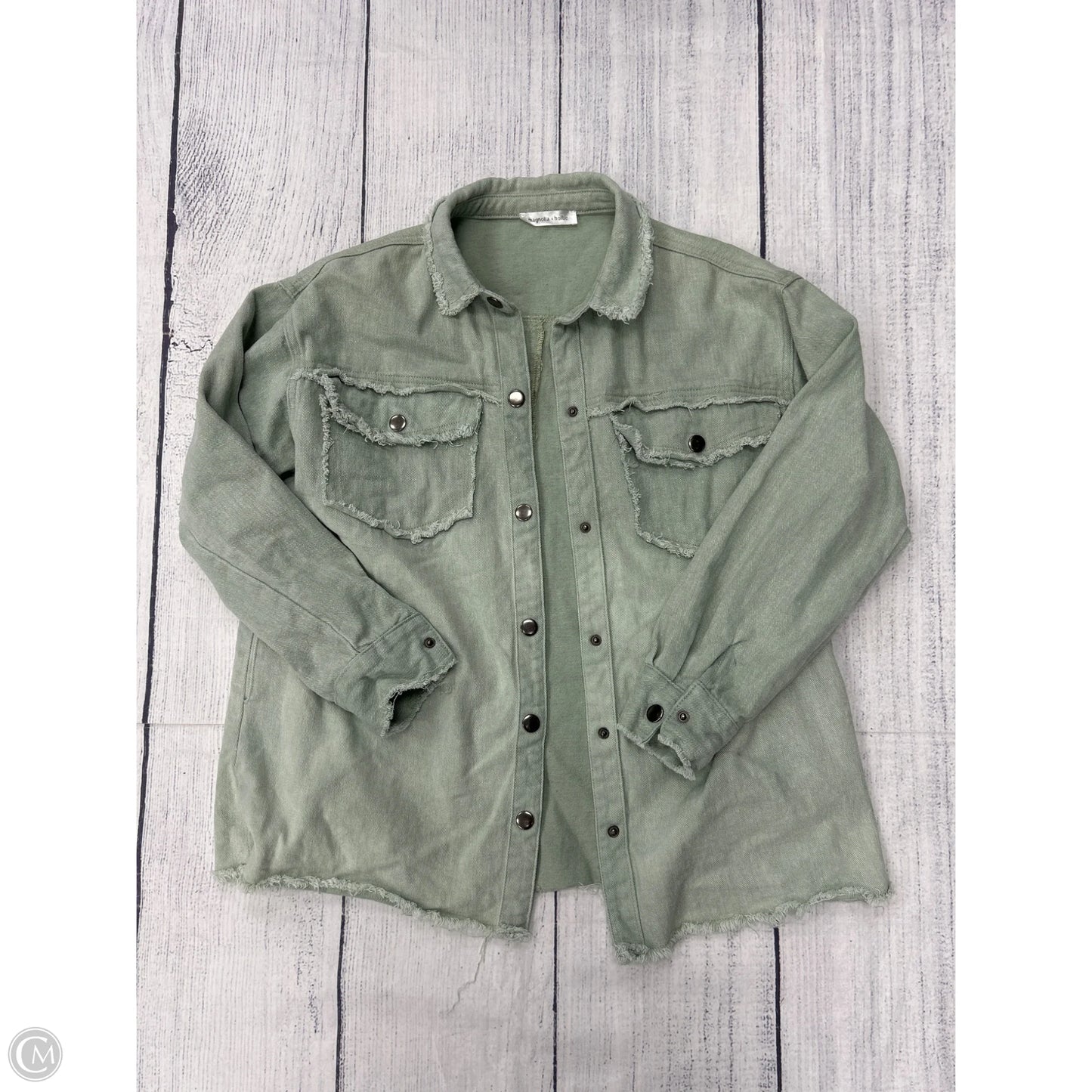 Jacket Shirt By Clothes Mentor In Green Denim, Size: L