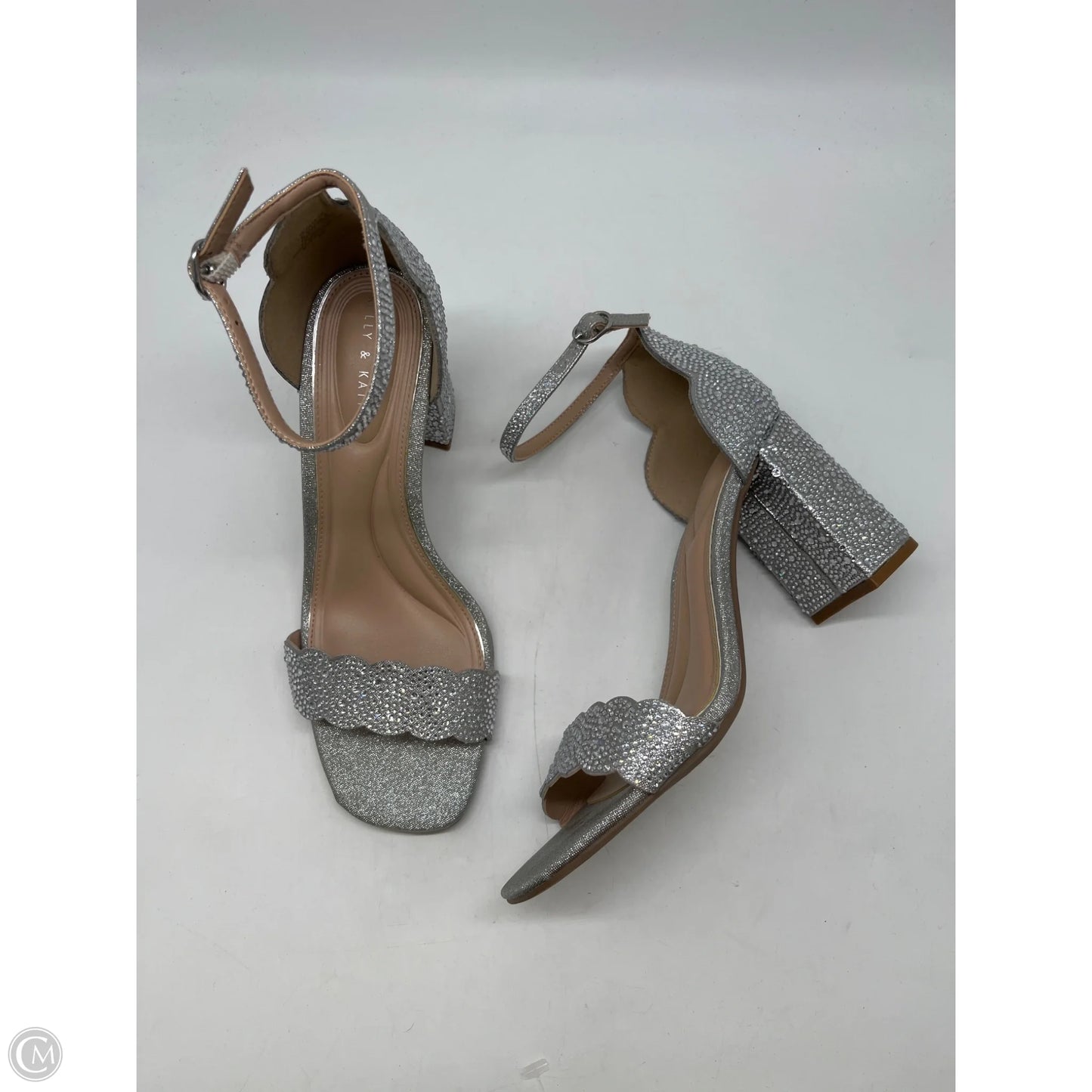 Sandals Heels Block By Kelly And Katie In Silver, Size: 8.5