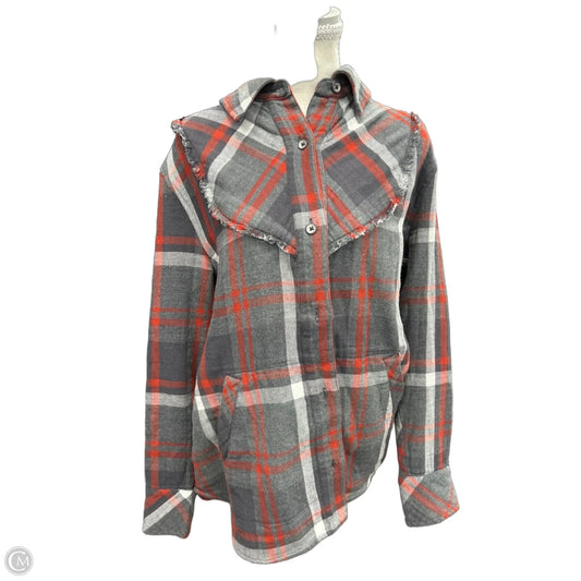 Jacket Shirt By Cabi In Grey & Orange, Size: M