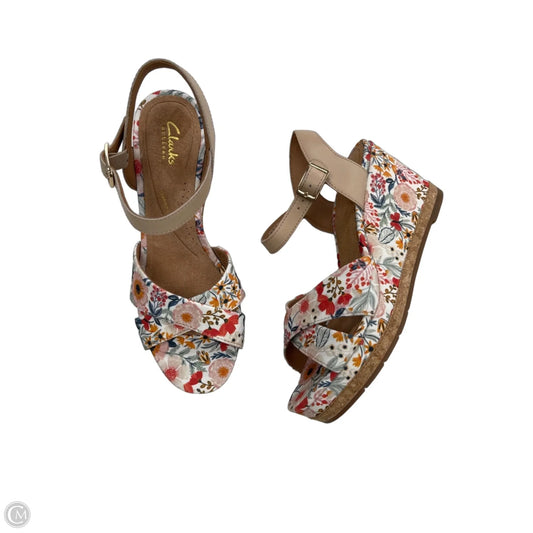 Sandals Heels Wedge By Clarks In Floral Print, Size: 8