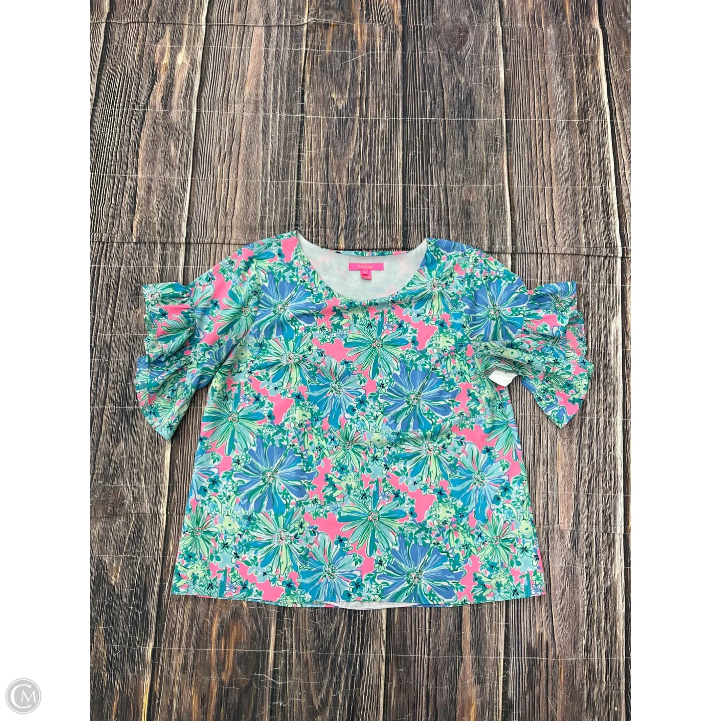Top Short Sleeve Designer By Lilly Pulitzer In Blue, Size: L