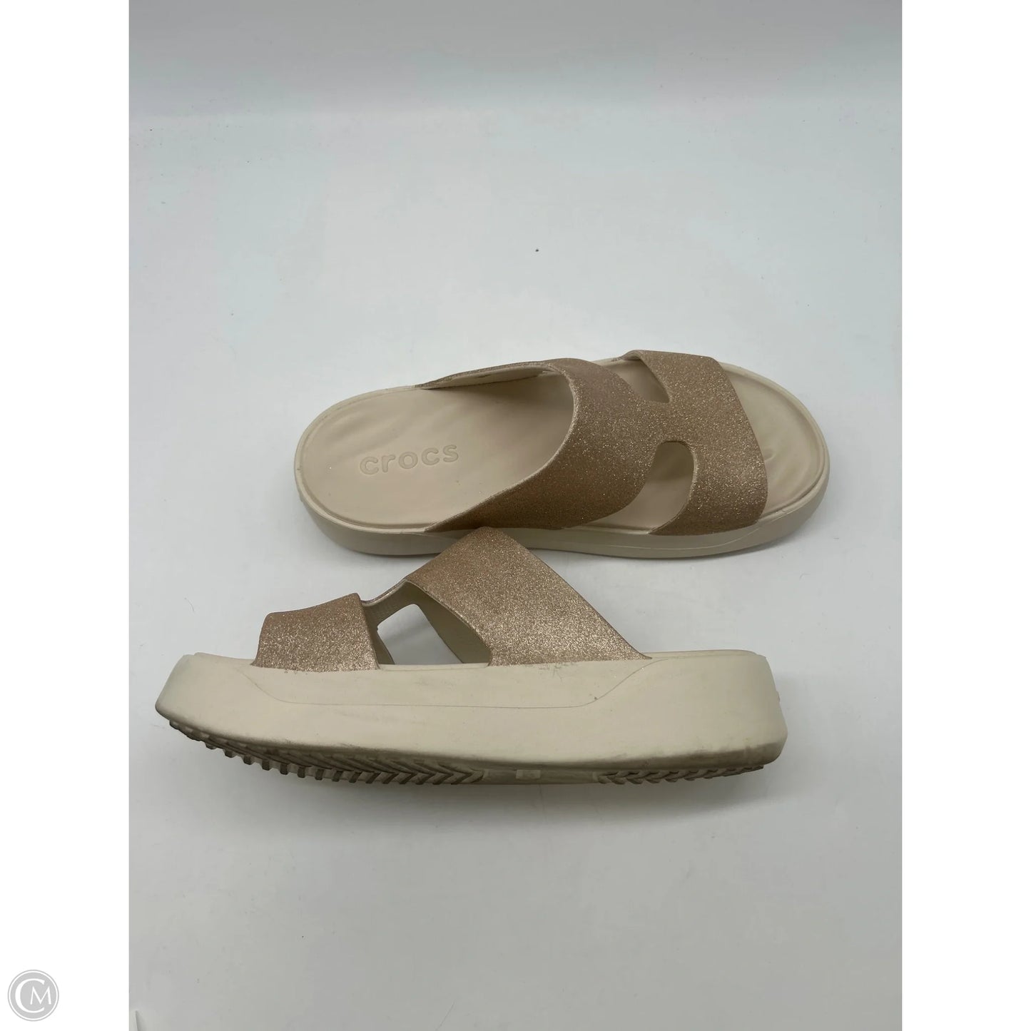 Sandals Heels Platform By Crocs In Gold, Size: 9