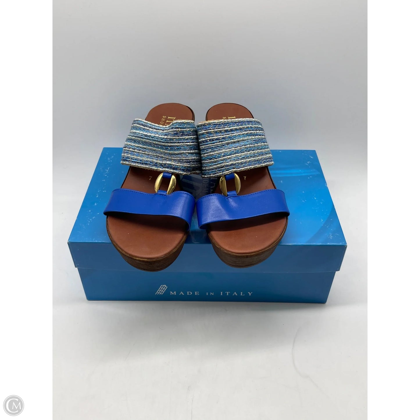 Sandals Heels Wedge By Italian Shoemakers In Blue, Size: 7