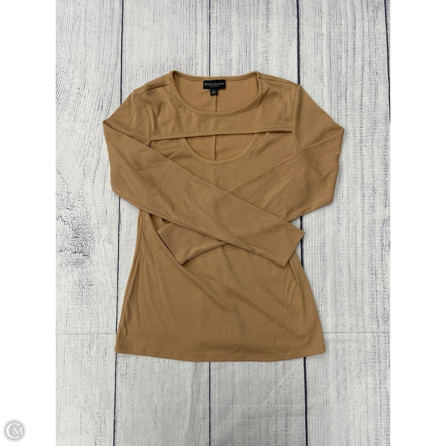 Top Long Sleeve By Bold Elements In Tan, Size: M
