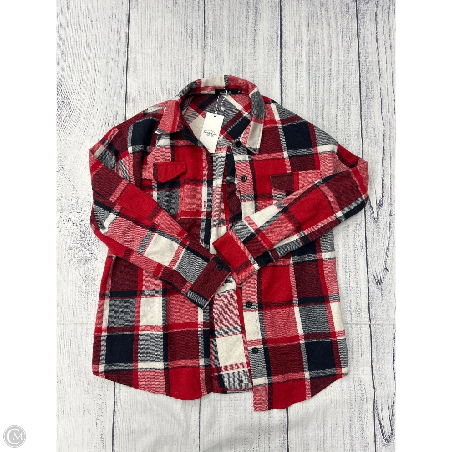 Top Long Sleeve By Trendy Queen In Plaid Pattern, Size: S