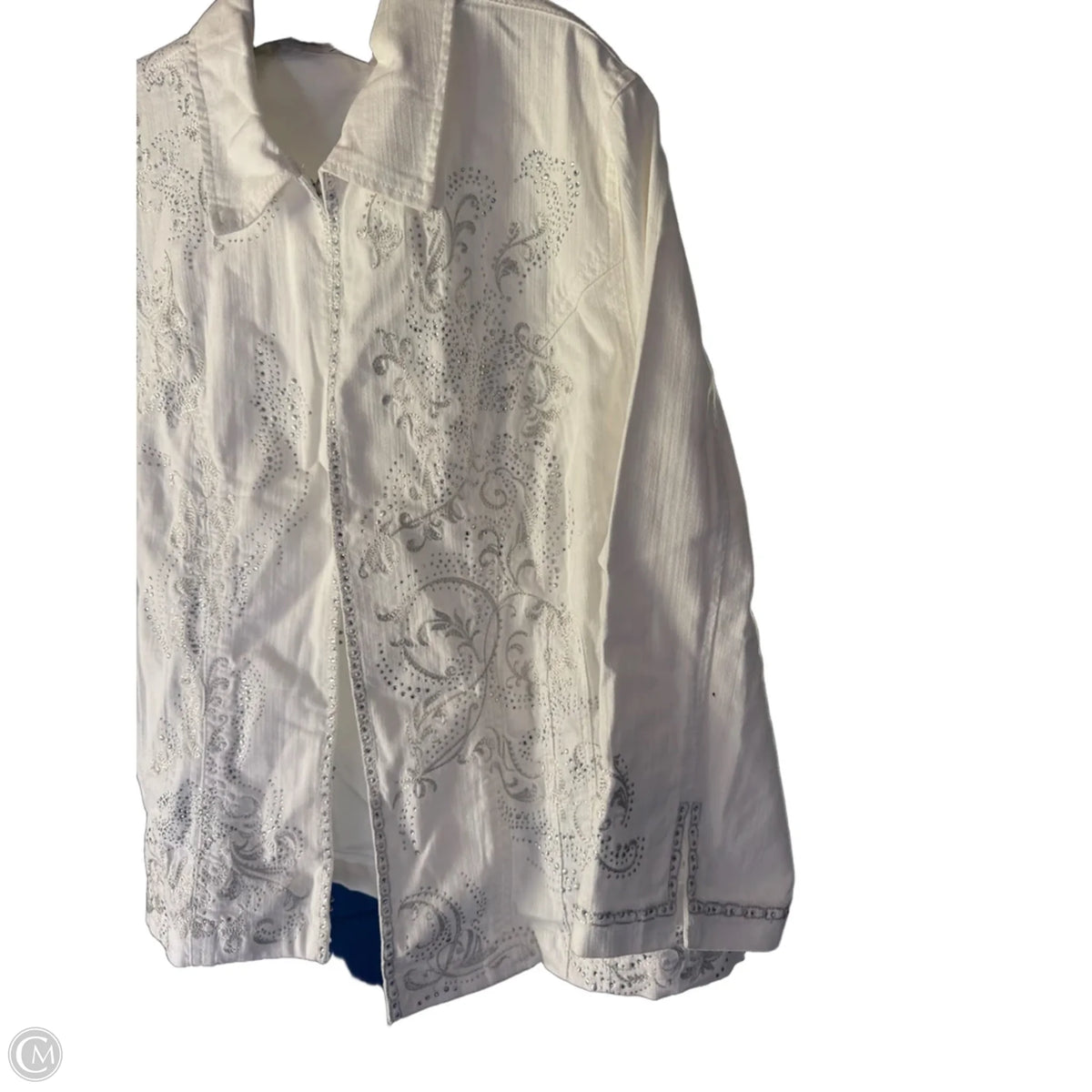 Jacket Denim By Chicos In White, Size: Xl