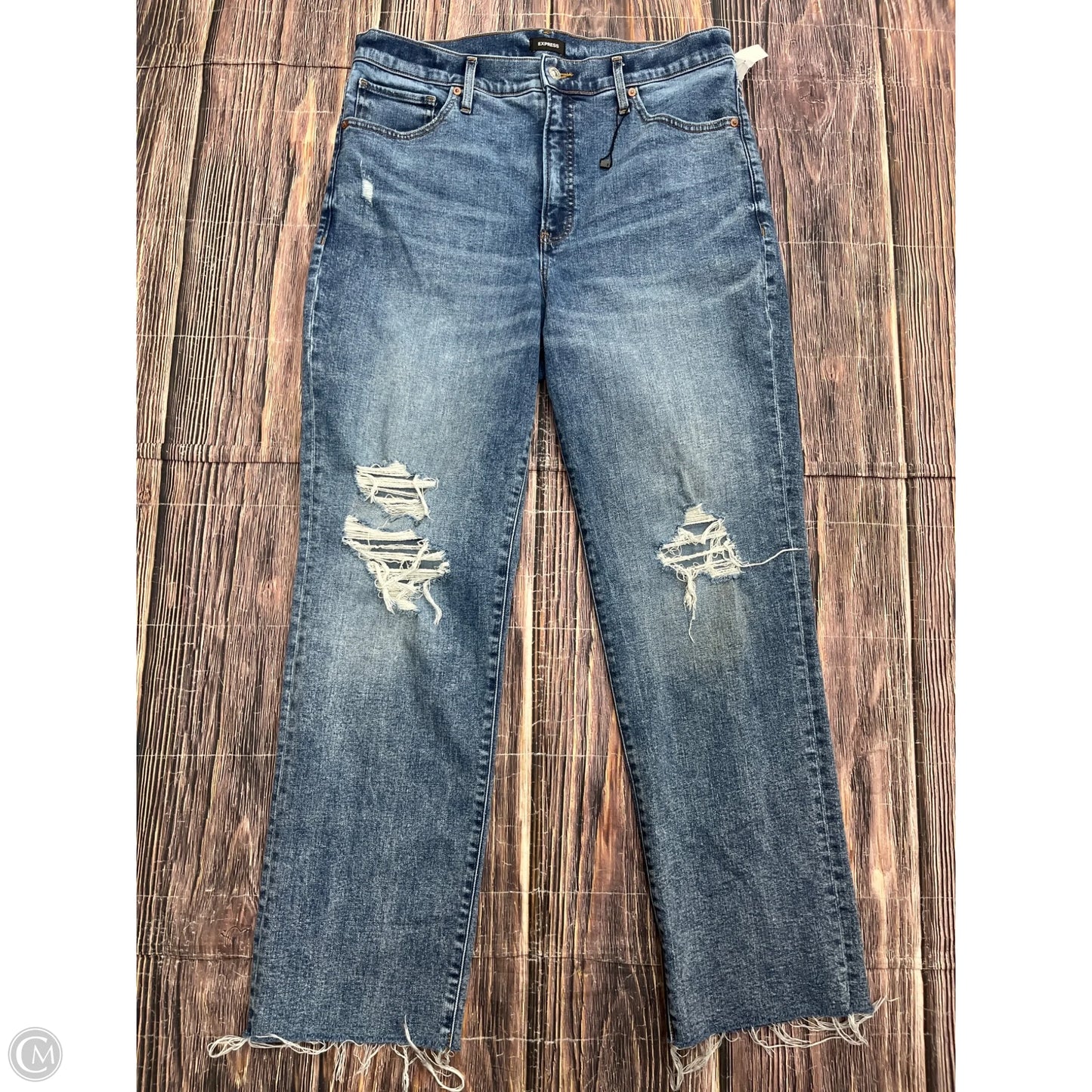 Jeans Straight By Express In Blue Denim, Size: 14