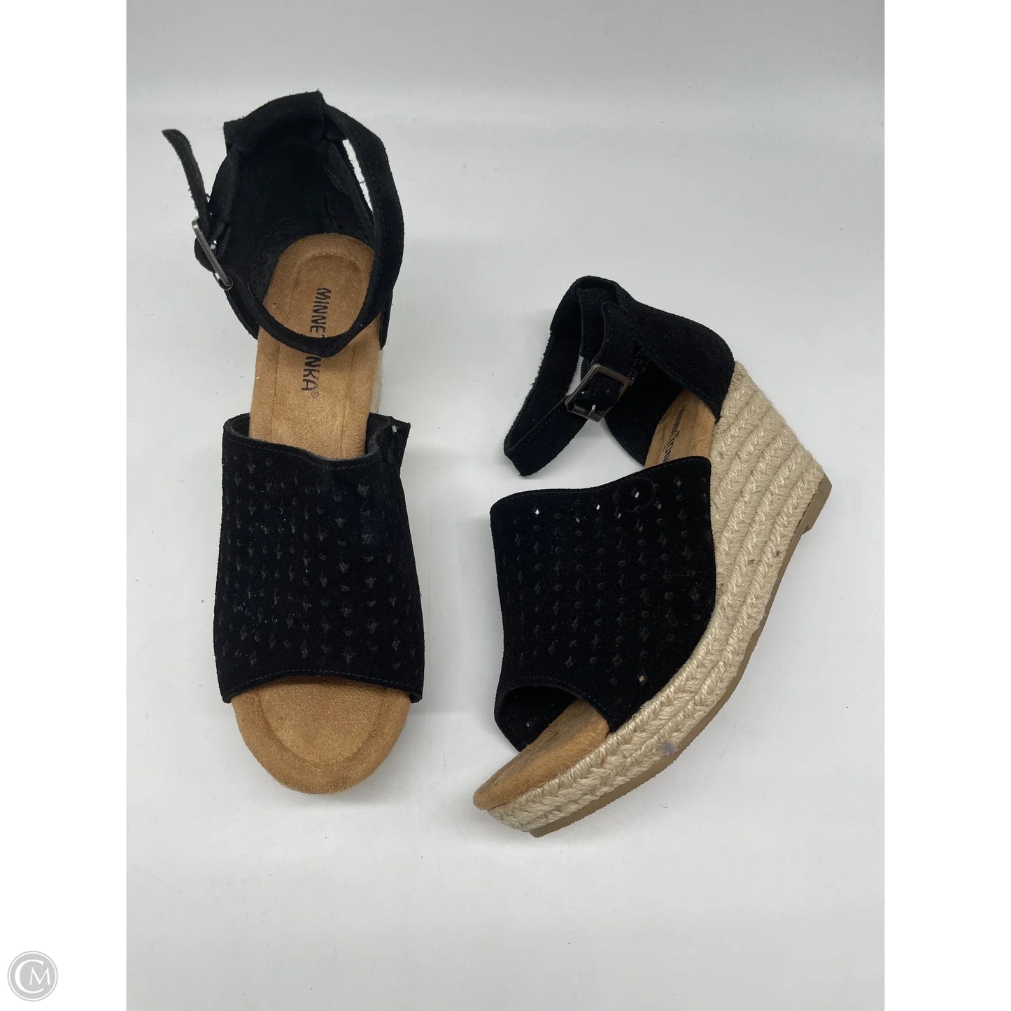 Sandals Heels Wedge By Minnetonka In Black, Size: 10