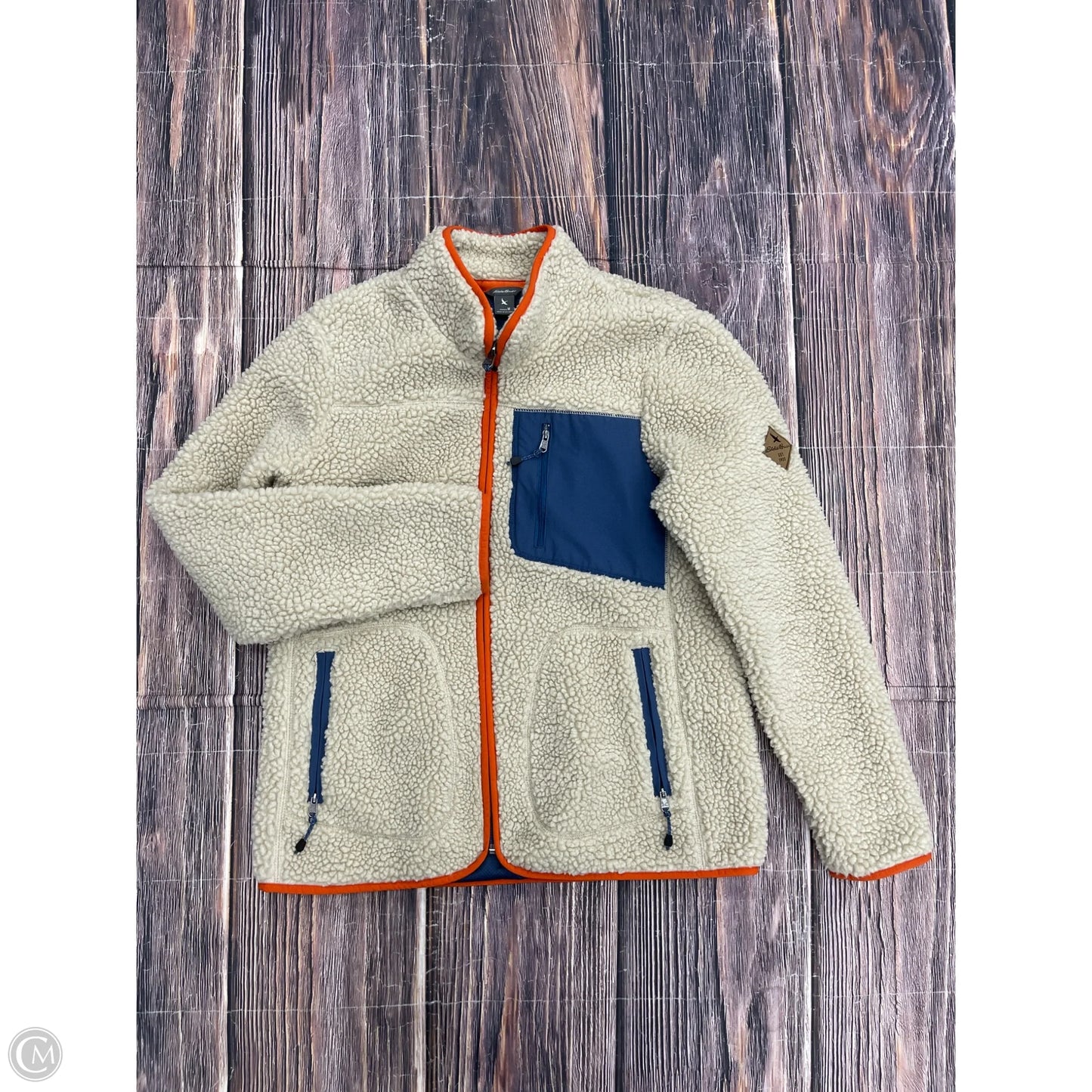 Jacket Fleece By Eddie Bauer In Cream, Size: M