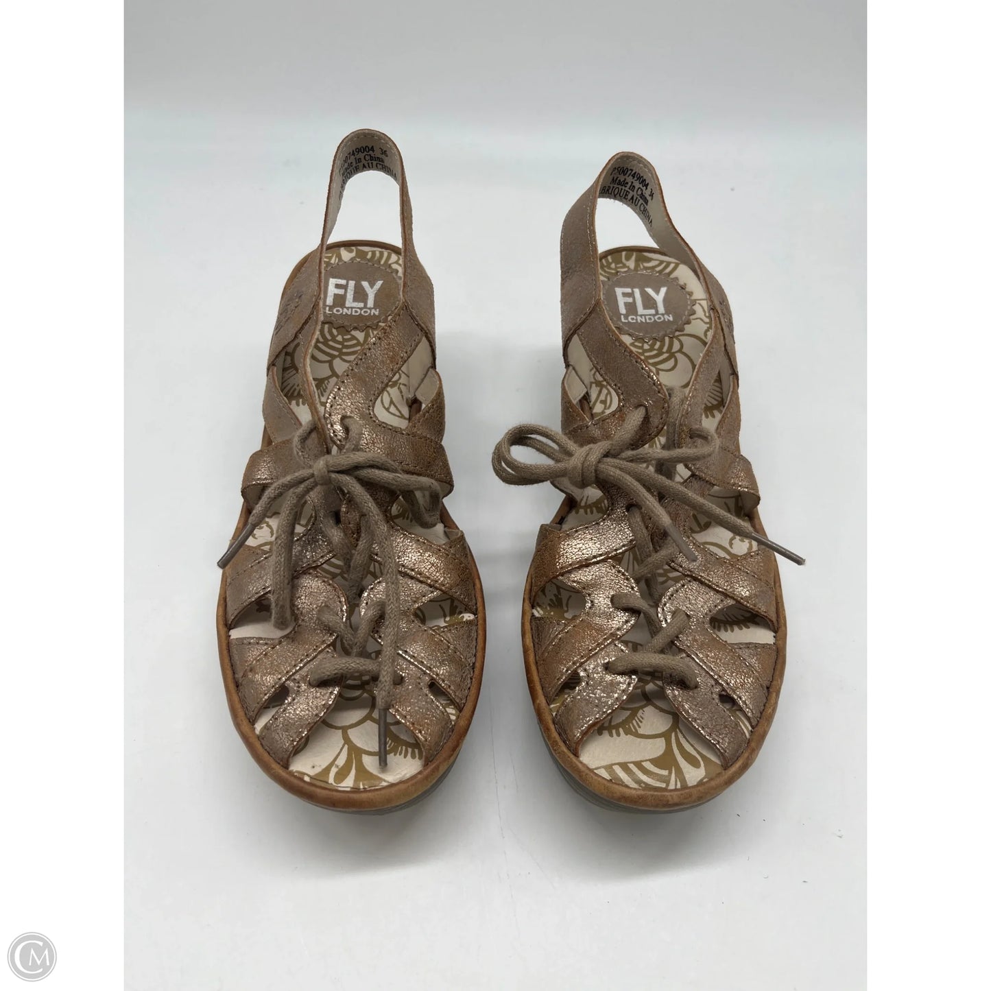 Sandals Heels Wedge By Fly London In Gold, Size: 5.5