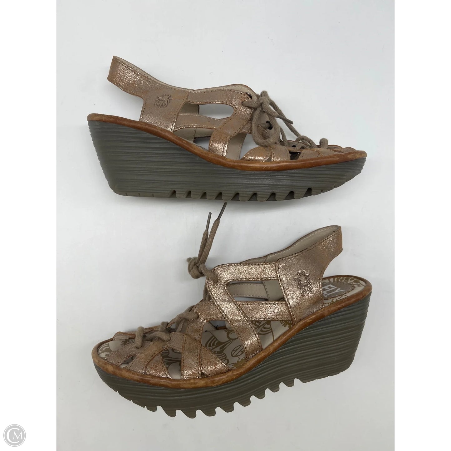 Sandals Heels Wedge By Fly London In Gold, Size: 5.5