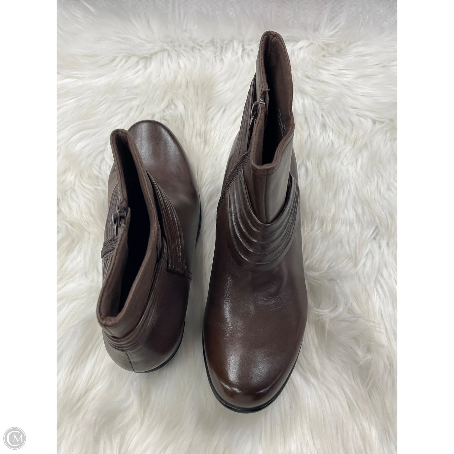 Boots Ankle Heels By Clarks In Brown, Size: 10