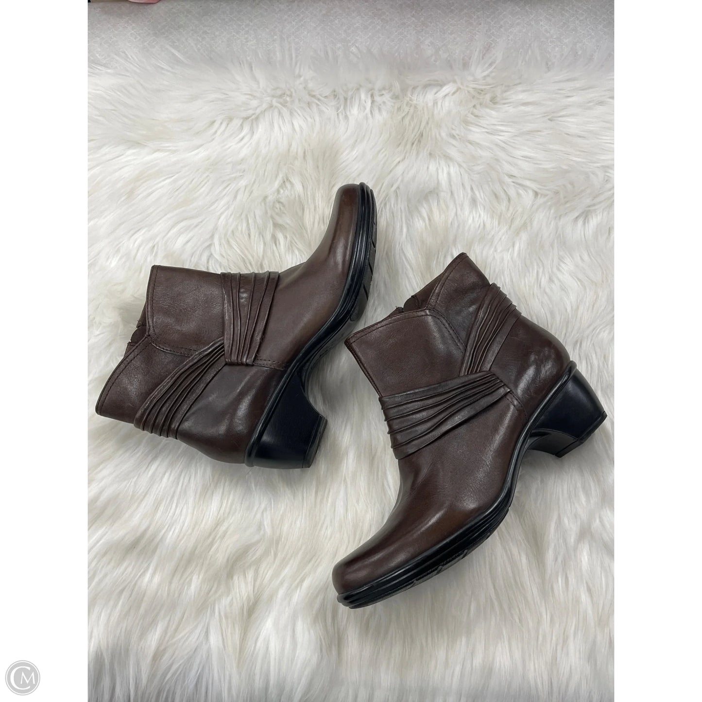 Boots Ankle Heels By Clarks In Brown, Size: 10