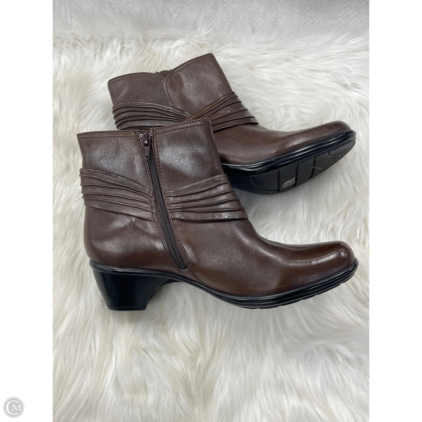 Boots Ankle Heels By Clarks In Brown, Size: 10
