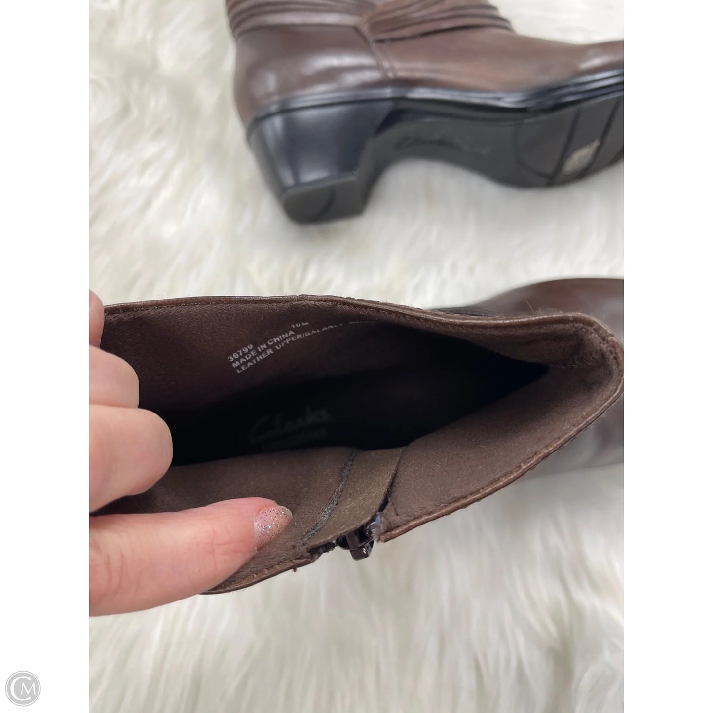 Boots Ankle Heels By Clarks In Brown, Size: 10