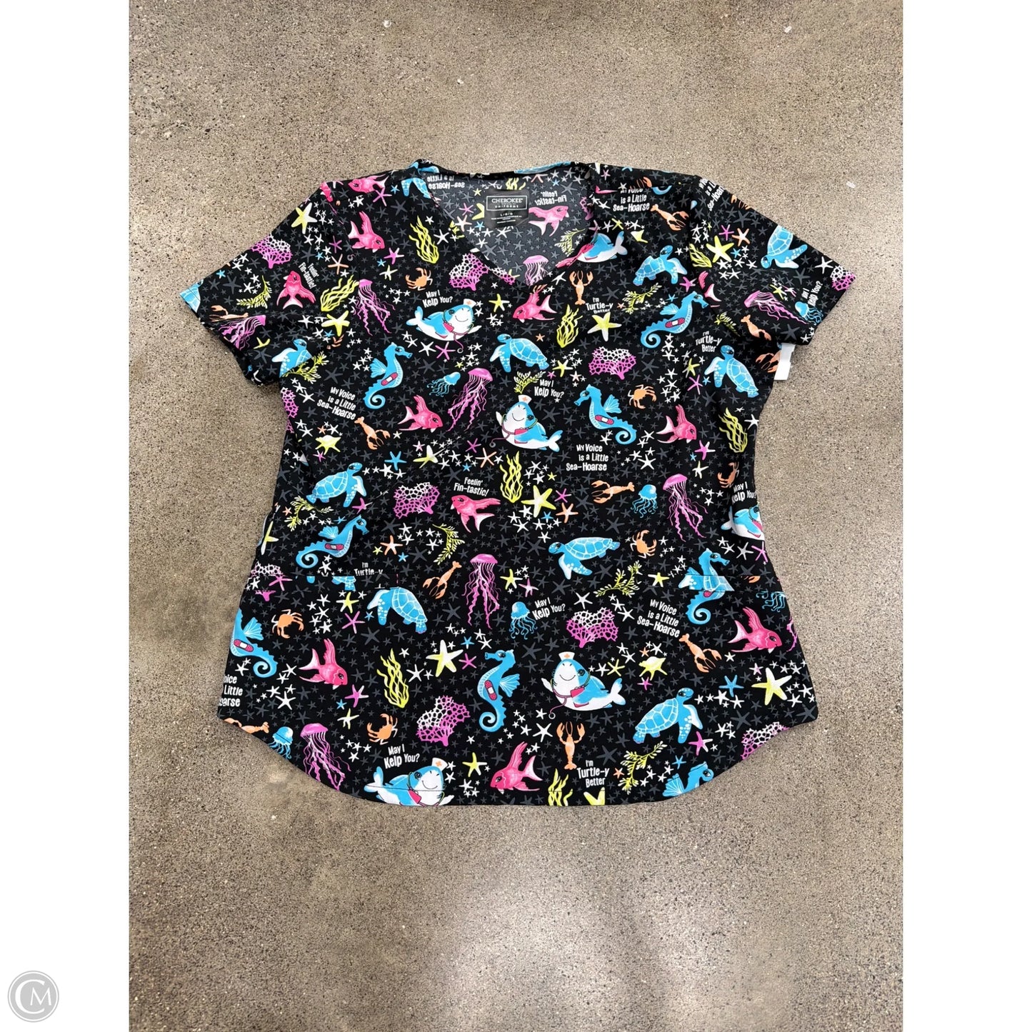 Top Short Sleeve By Cherokee In Black, Size: L