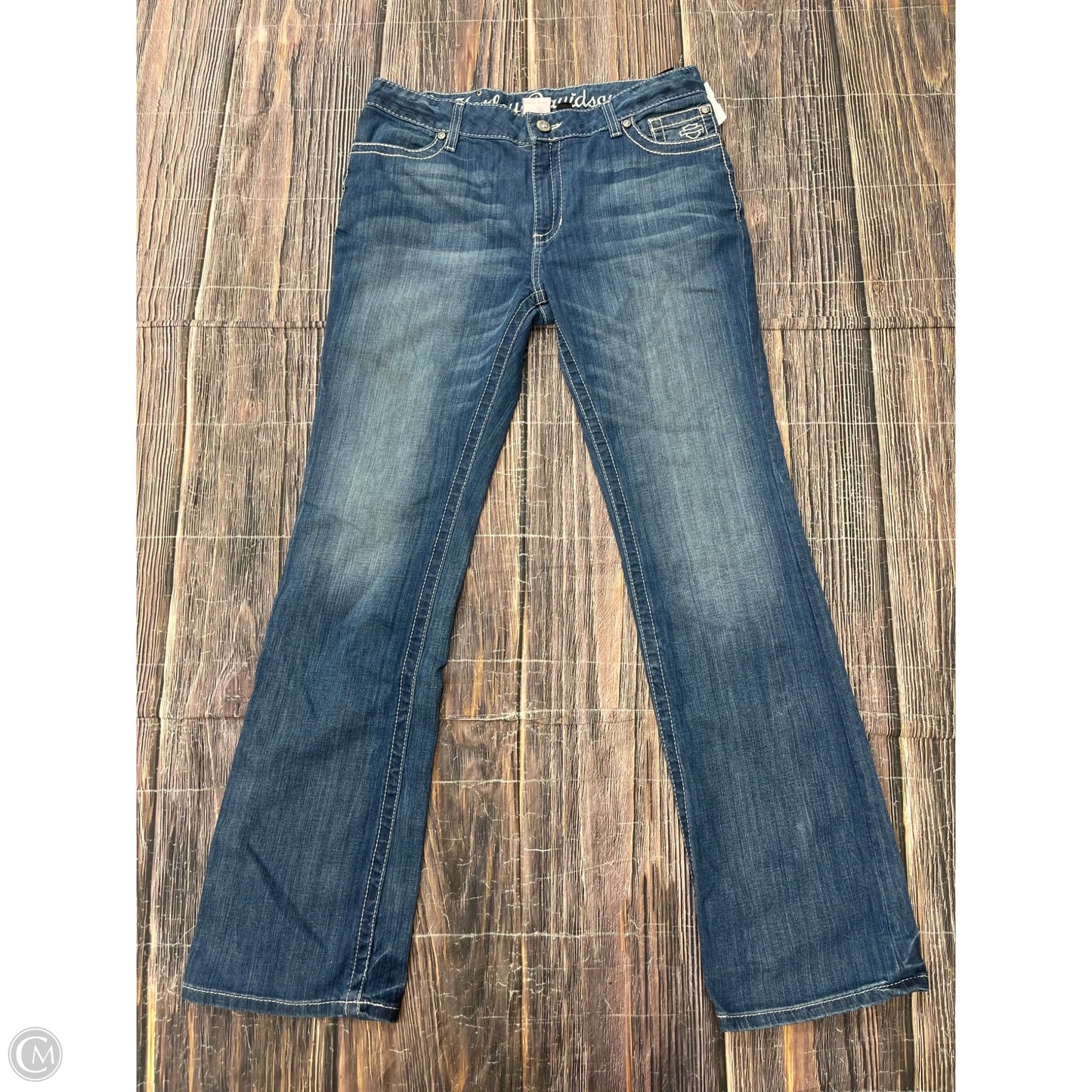 Jeans Flared By Harley Davidson In Blue Denim, Size: 12