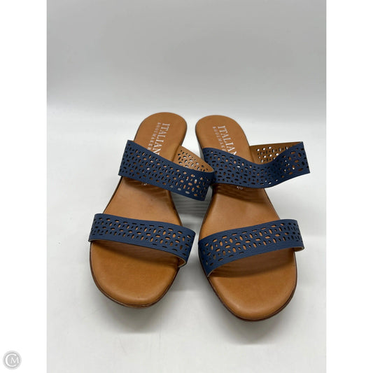 Sandals Heels Wedge By Italian Shoemakers In Blue, Size: 10