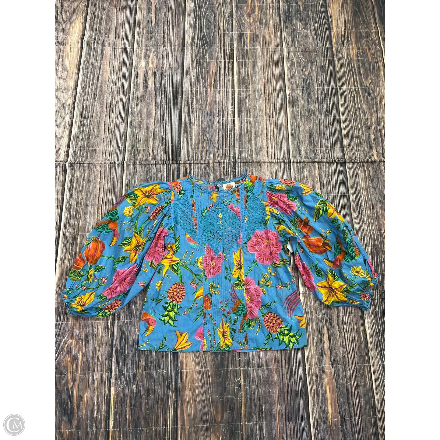 Top Long Sleeve By Farm Rio In Blue, Size: S
