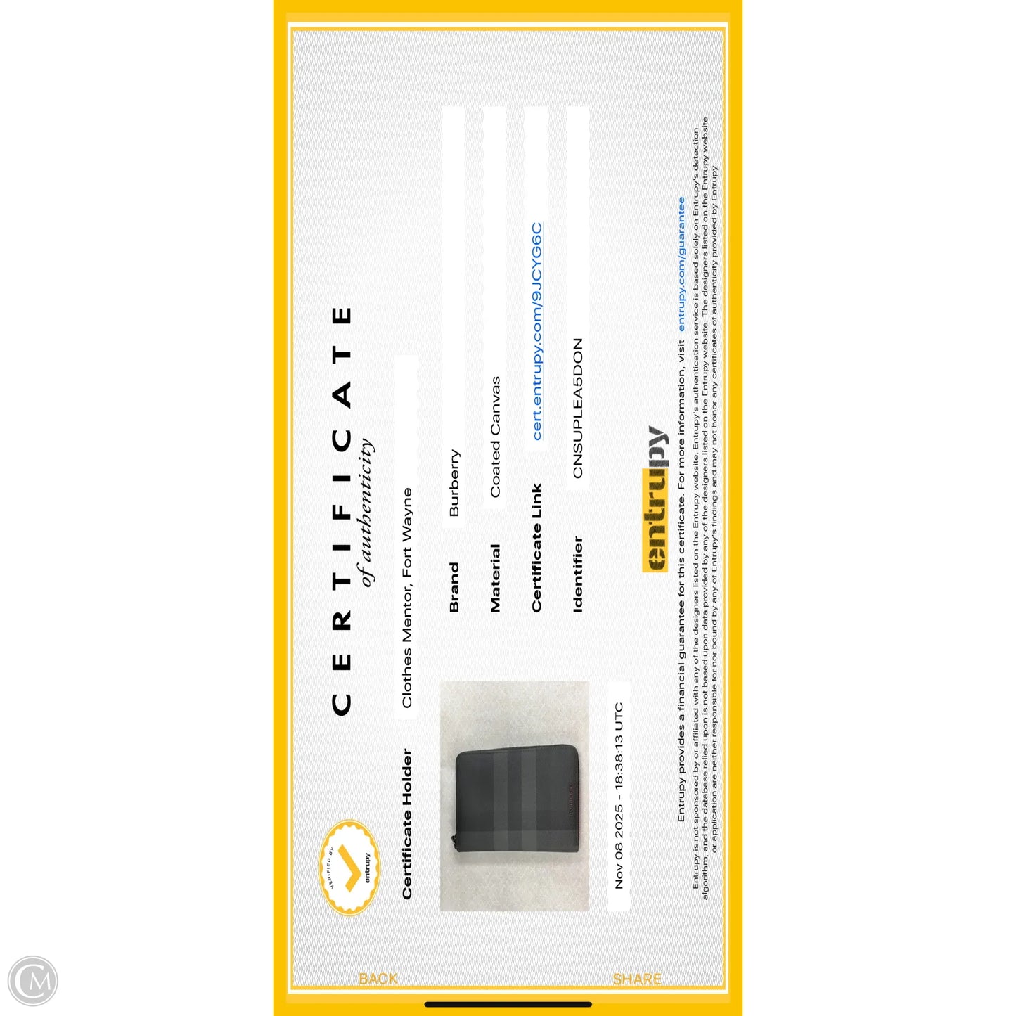 Wallet Luxury Designer By Burberry, Size: Medium