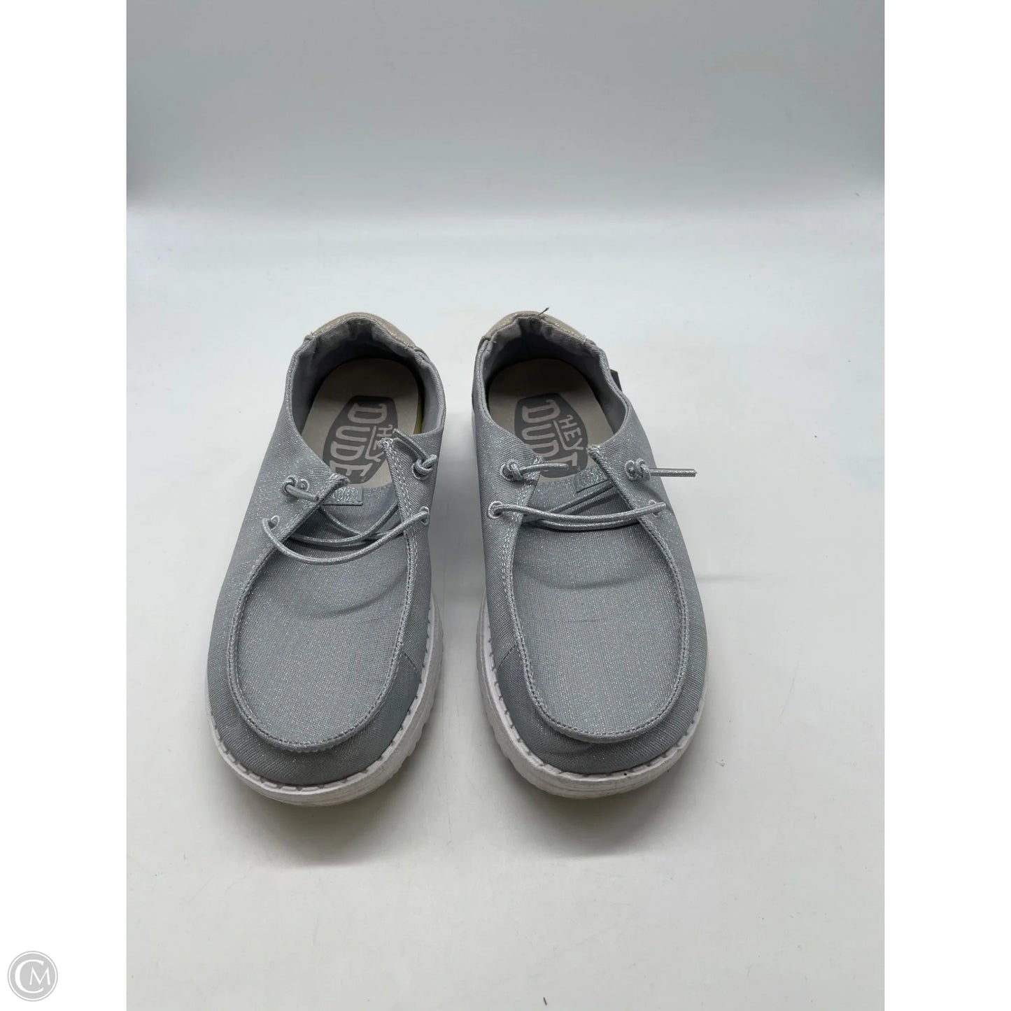 Shoes Flats By Hey Dude In Silver, Size: 5