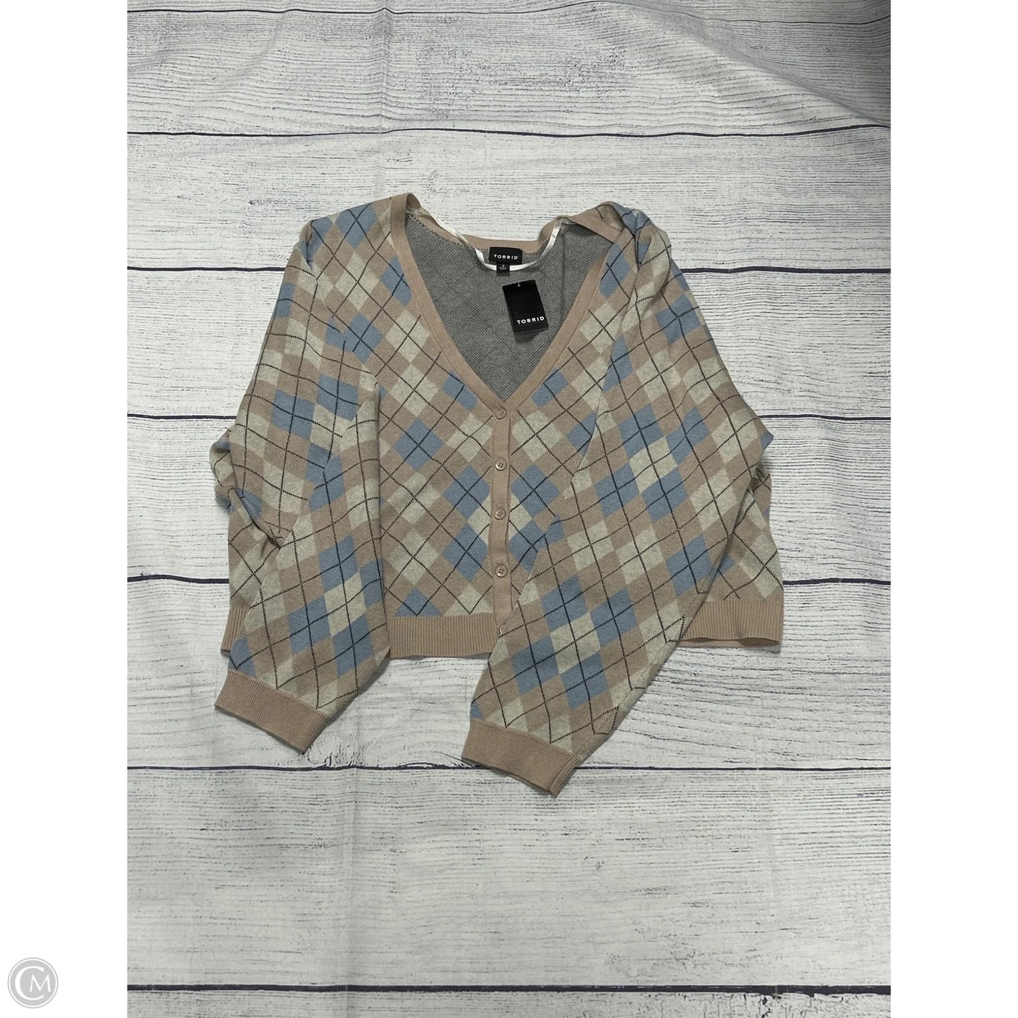 Sweater Cardigan By Torrid In Plaid Pattern, Size: 3x